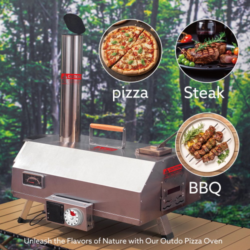 Stainless Steel Pizza Oven Outdoor 12" Automatic Rotatable Pizza Ovens,Portable Wood Fired Pizza Oven Pizza Maker with Timer, Built-in Thermometer,Pizza Cutter & Carry Bag、、eastwooduniform
