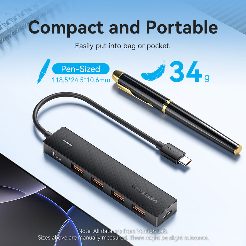 Vention USB-C to USB 3.2 Gen 2 Type-A x 4/PD 10G Hub 0.15M Black、mySite、fannypackpong