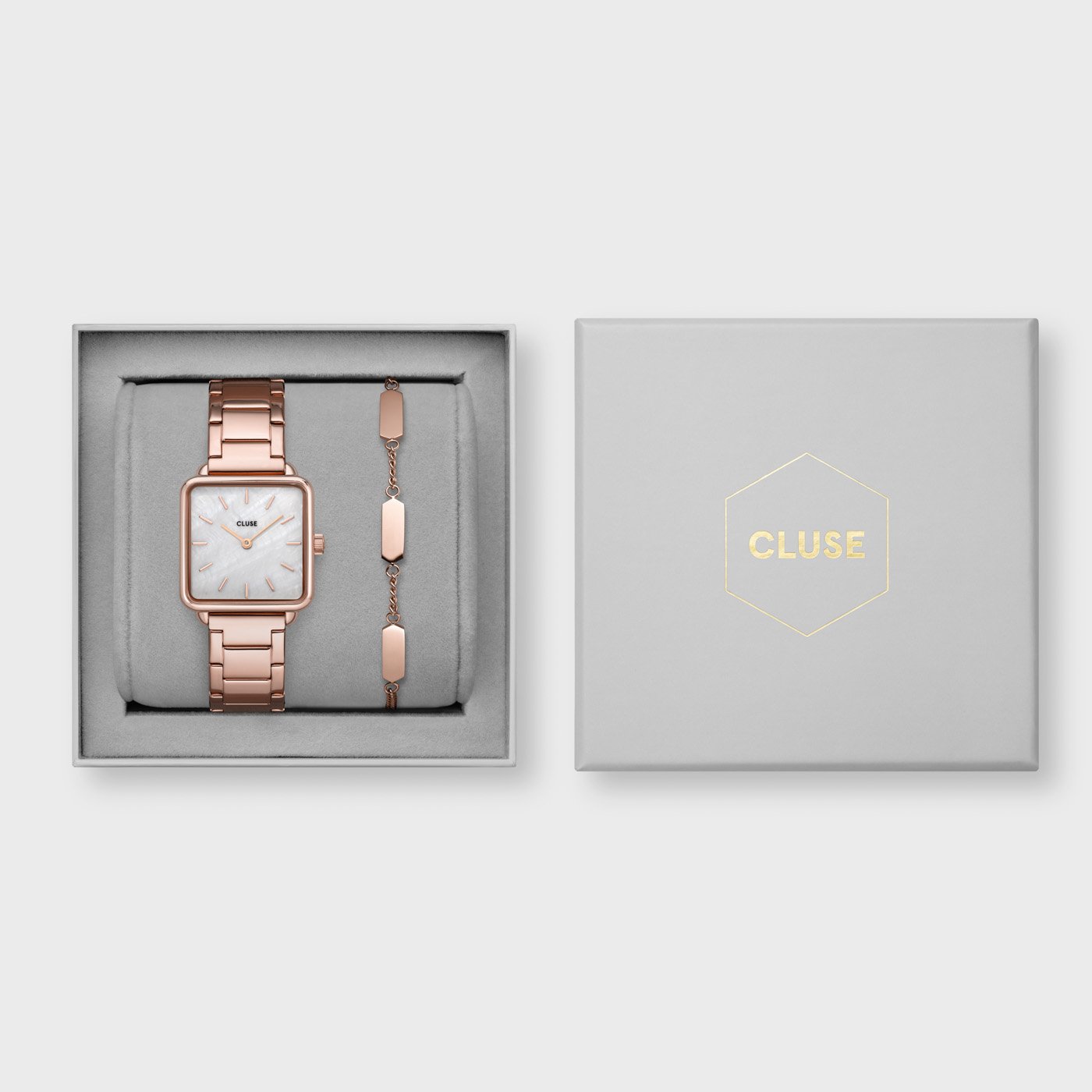 Gift Box La Tétragone Watch Steel, White & Bracelet, Rose Gold Colour、mySite、botmansion