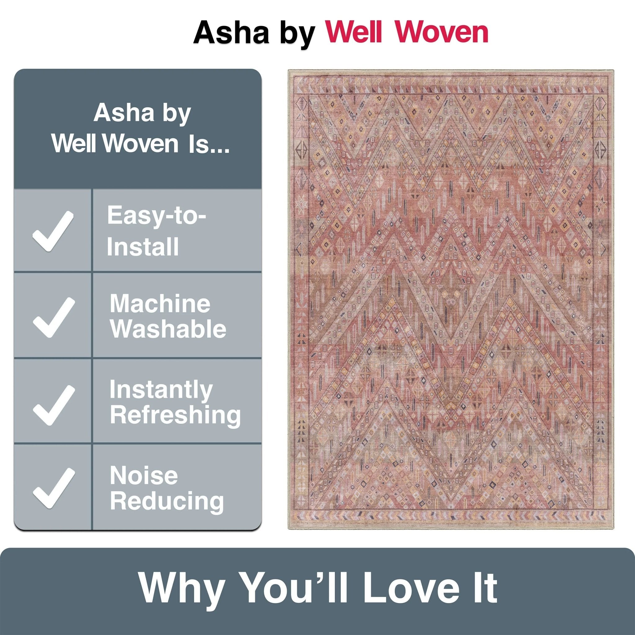 Anya Vintage Tribal Chevron Pink Beige Rust Flat-Weave Rug、mySite、gigharbornorthrealestate