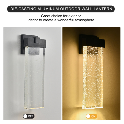 2-Pack Outdoor Wall Light Fixture, Weatherproof LED Wall Sconce with Bubble Crystal and Light Sensor - 12W Per Lamp、、eastwooduniform