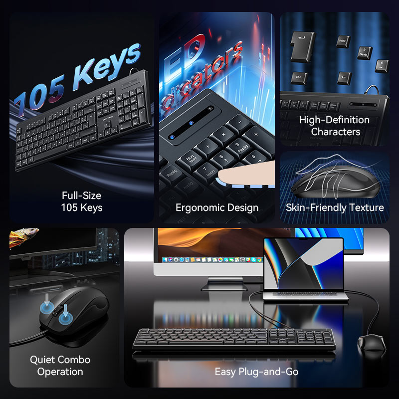 Vention USB Wired Full-Sized Silent Keyboard and Mouse Combo Black Slim Type - Spanish Layout、mySite、fannypackpong