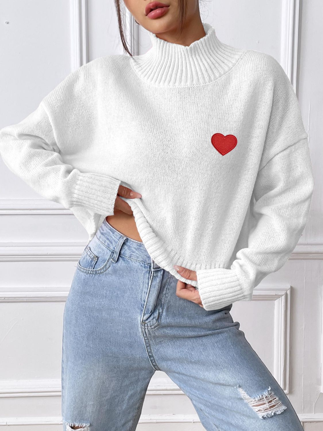  Heart Turtleneck Long Sleeve Sweater、mySite、justintrudeaud