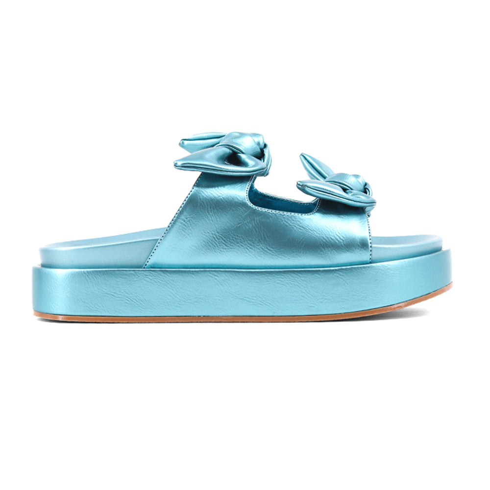 Kiki Metallic Flat Platform Slide Sandals、mySite、gtrtttuynbv