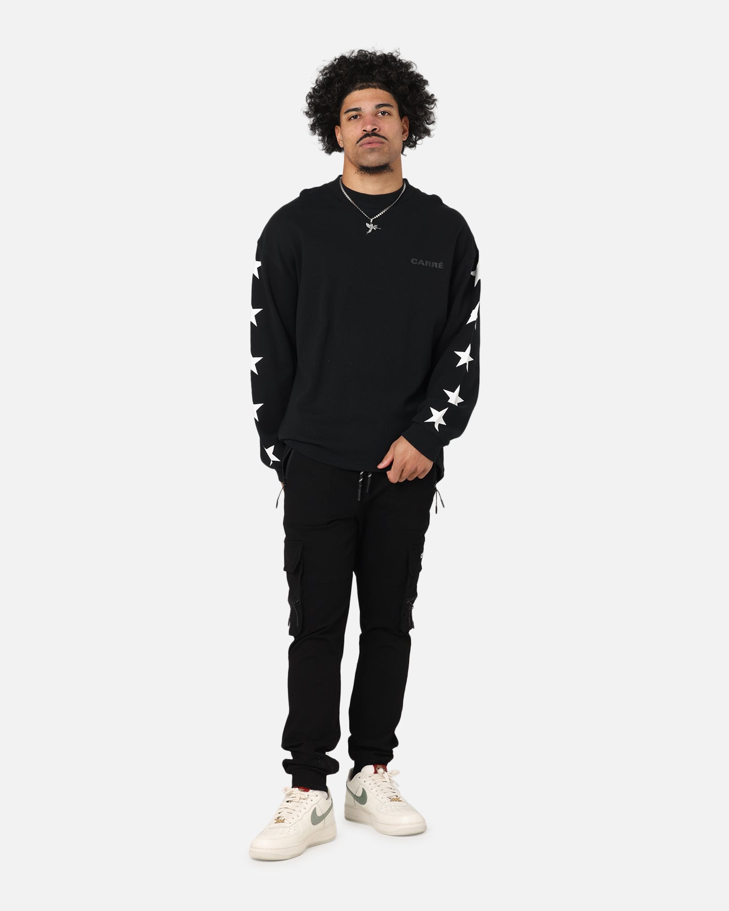 Carre Waffle Workwear Long Sleeve T-Shirt Black、mySite、zt4zffjzw