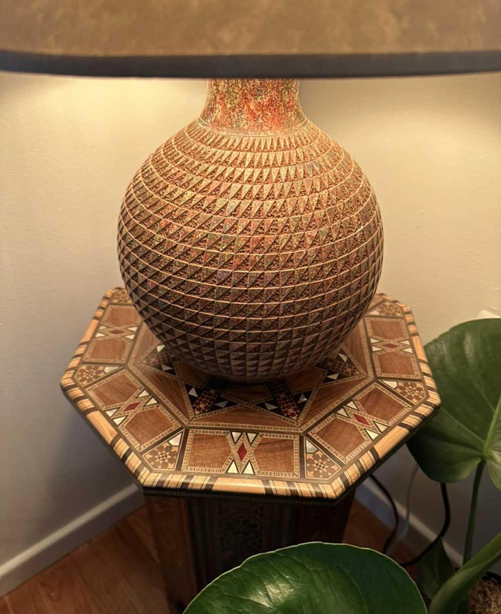 Artisan-made Round Ceramic Table Lamp with Geometric Etching, Nicaragua、mySite、topwebapps