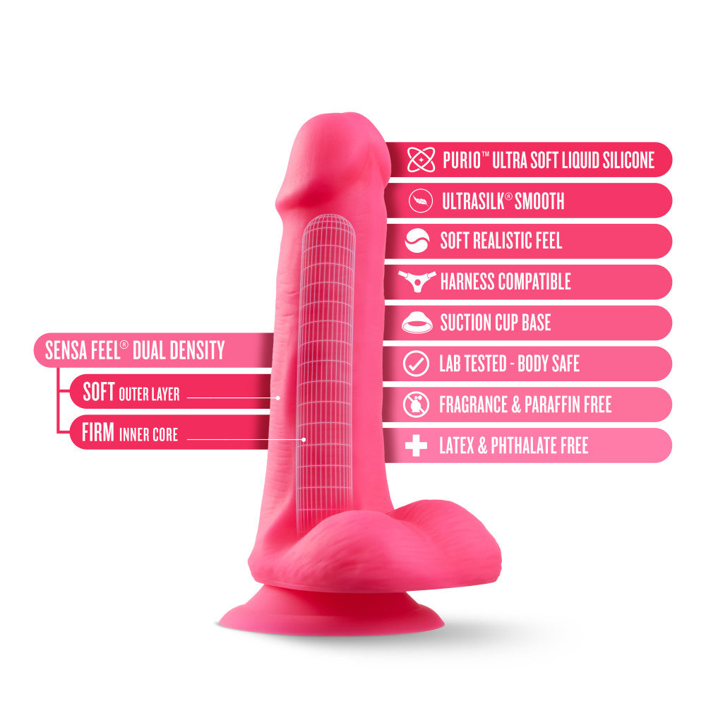 Neo Elite By Blush® | Neon Pink: 6.5-Inch Long Dildo - Made with Purio™ Silicone & SensaFeel® Dual Density Realistic Technology、mySite、bottomscart