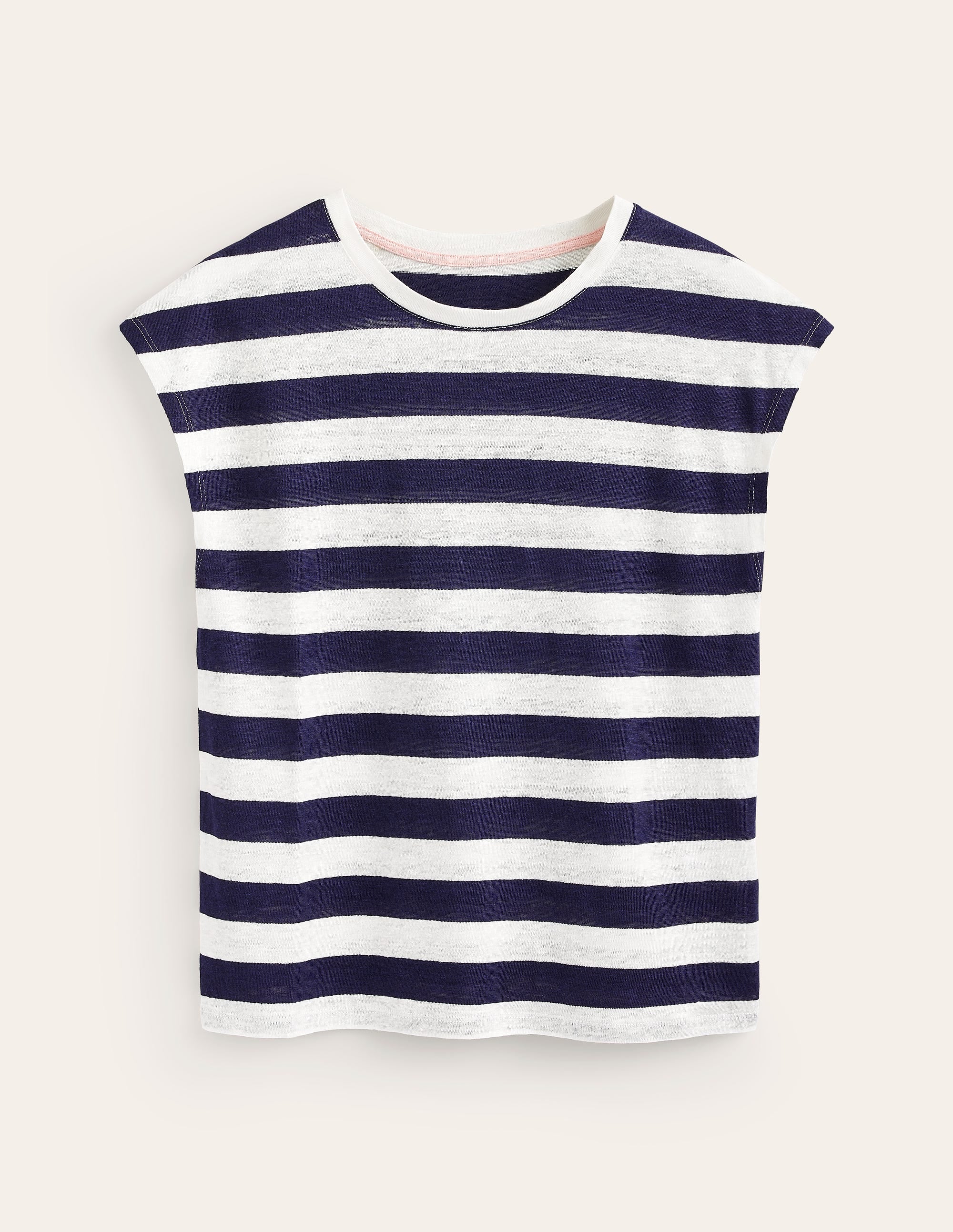  Louisa Crew Neck Linen T-shirt-Navy, Ivory Stripe、mySite、ashleygrahame