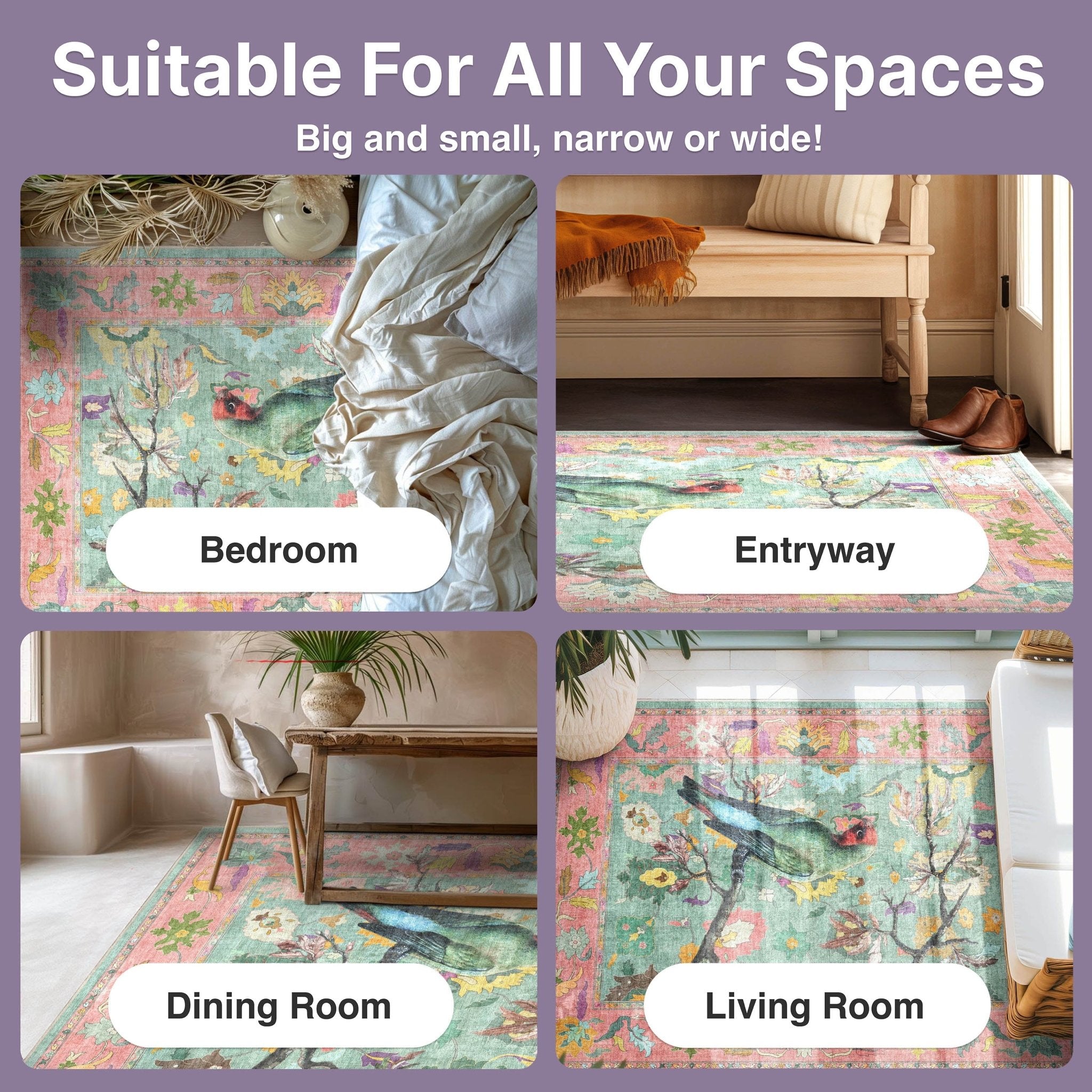 Apollo Botanical Birds Ushak Tropical Green Multi Color Rug Perfect for Living Room, Dining Room, Bedroom and Kitchen、mySite、gigharbornorthrealestate