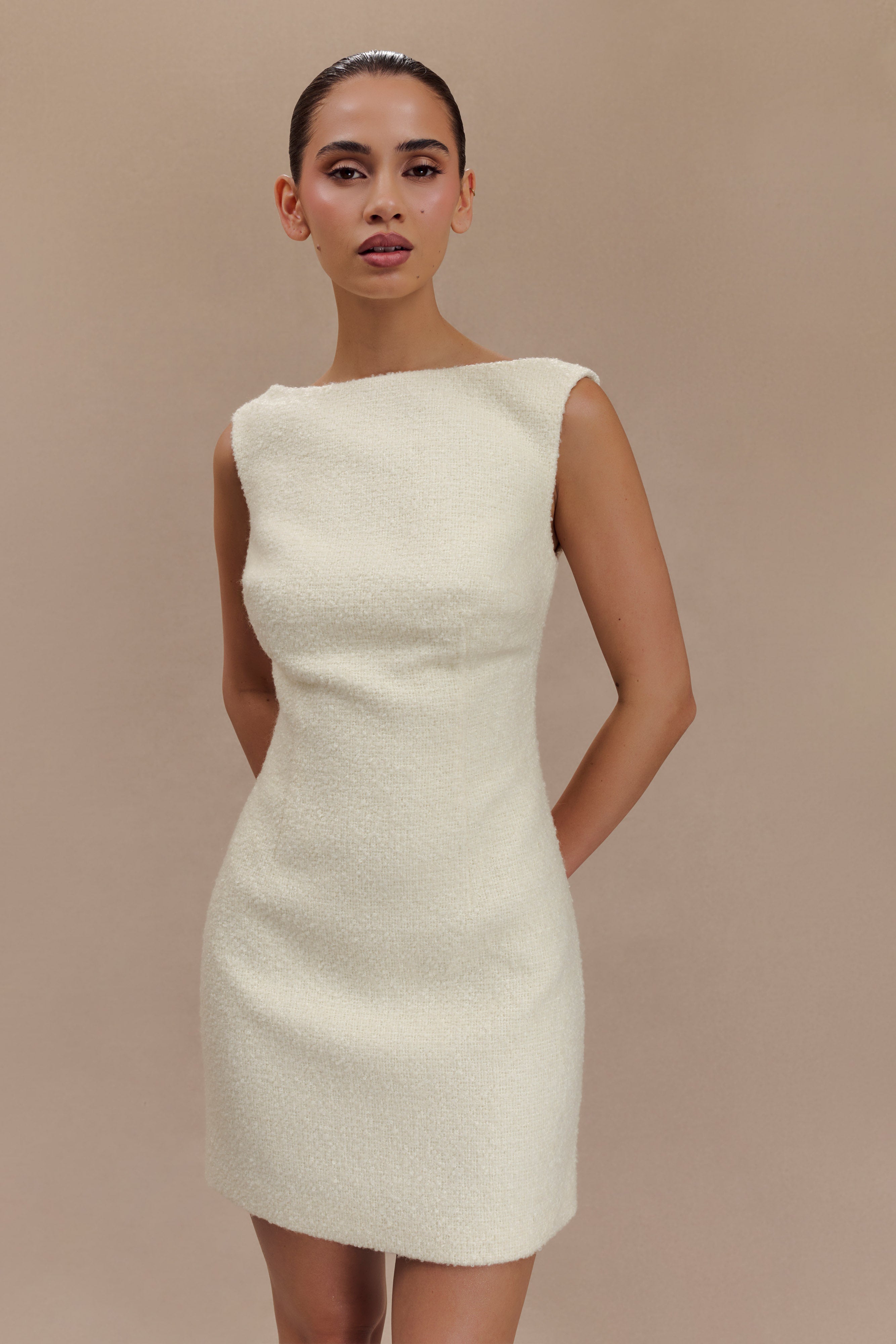 Angela Textured Boucle Mini Dress - Ivory、mySite、solidvoid