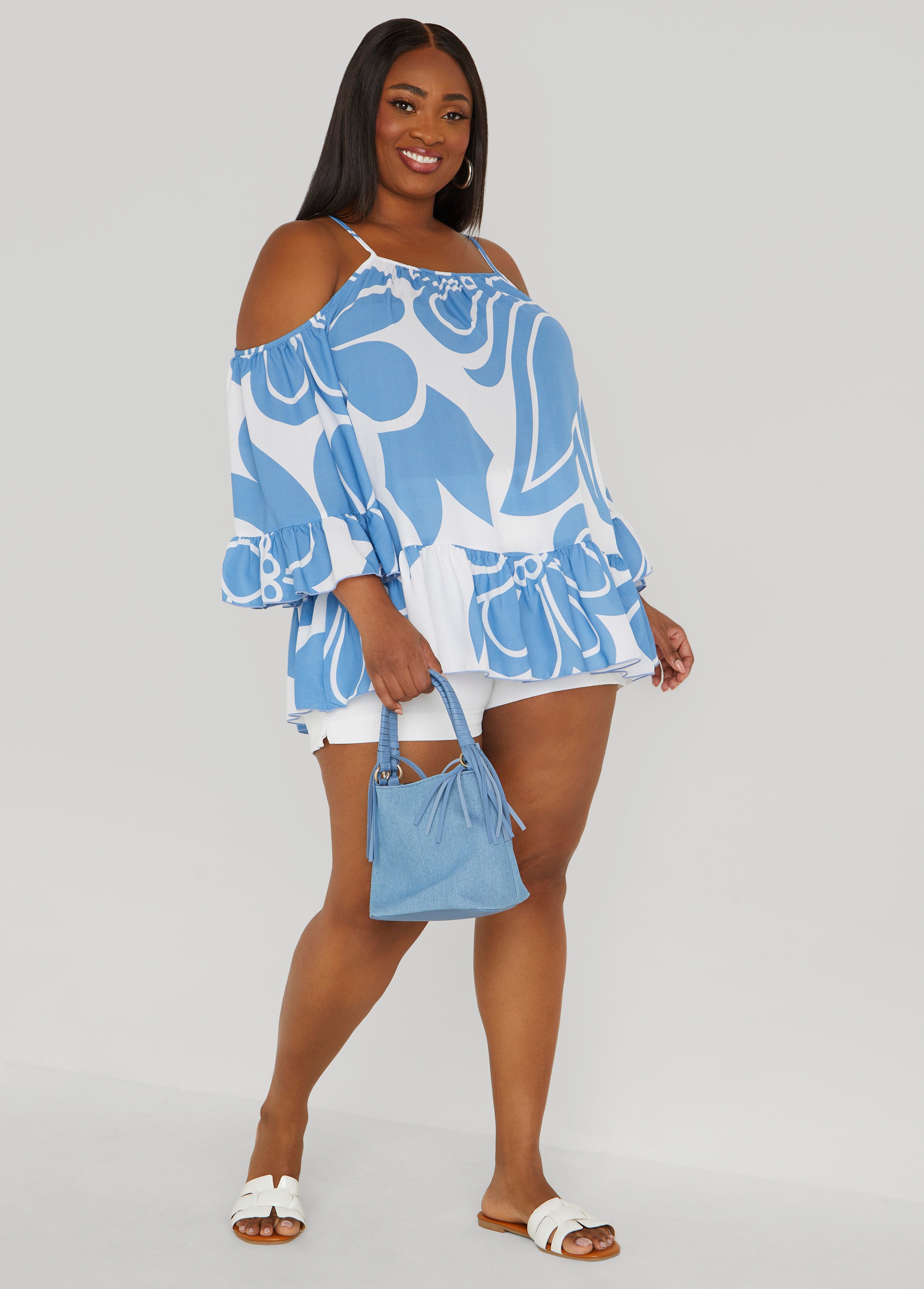 Cold Shoulder Floral Print Blouse、mySite、bengalsvssteelers