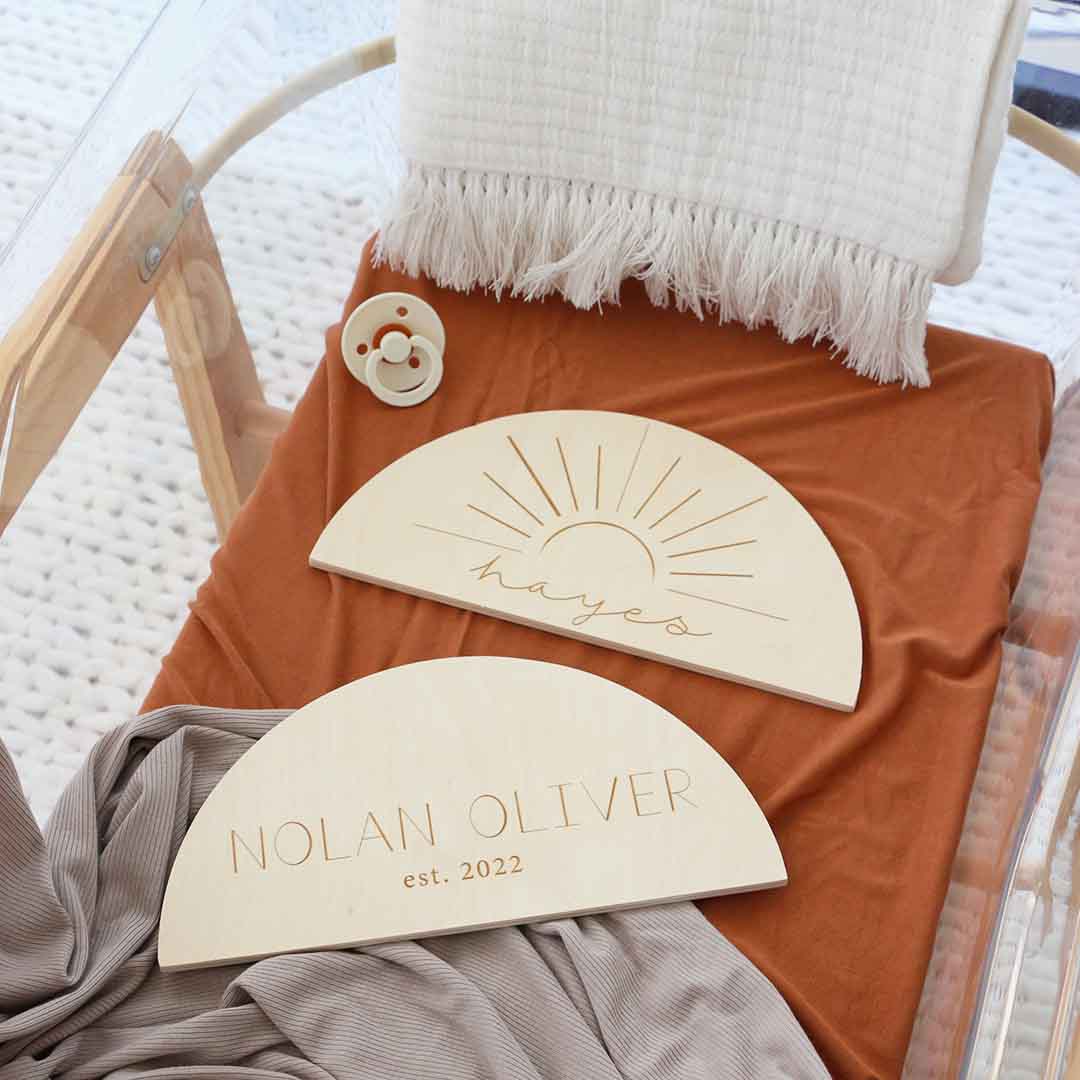  Personalized Half Moon Wood Announcement | Name + Year、mySite、layawaytickets