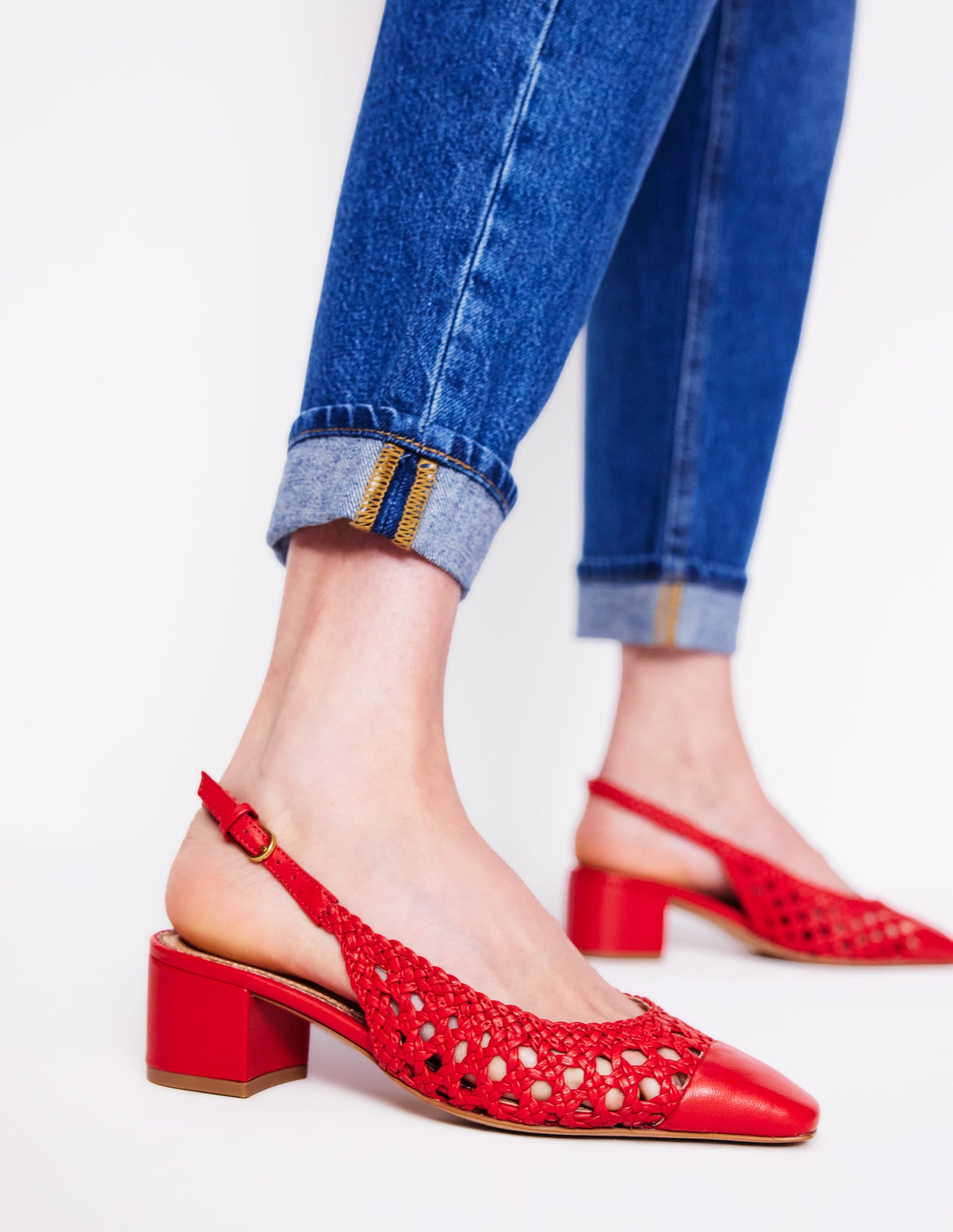  Ailsa Block Heel Slingbacks-Post Box Red Woven、mySite、ashleygrahame