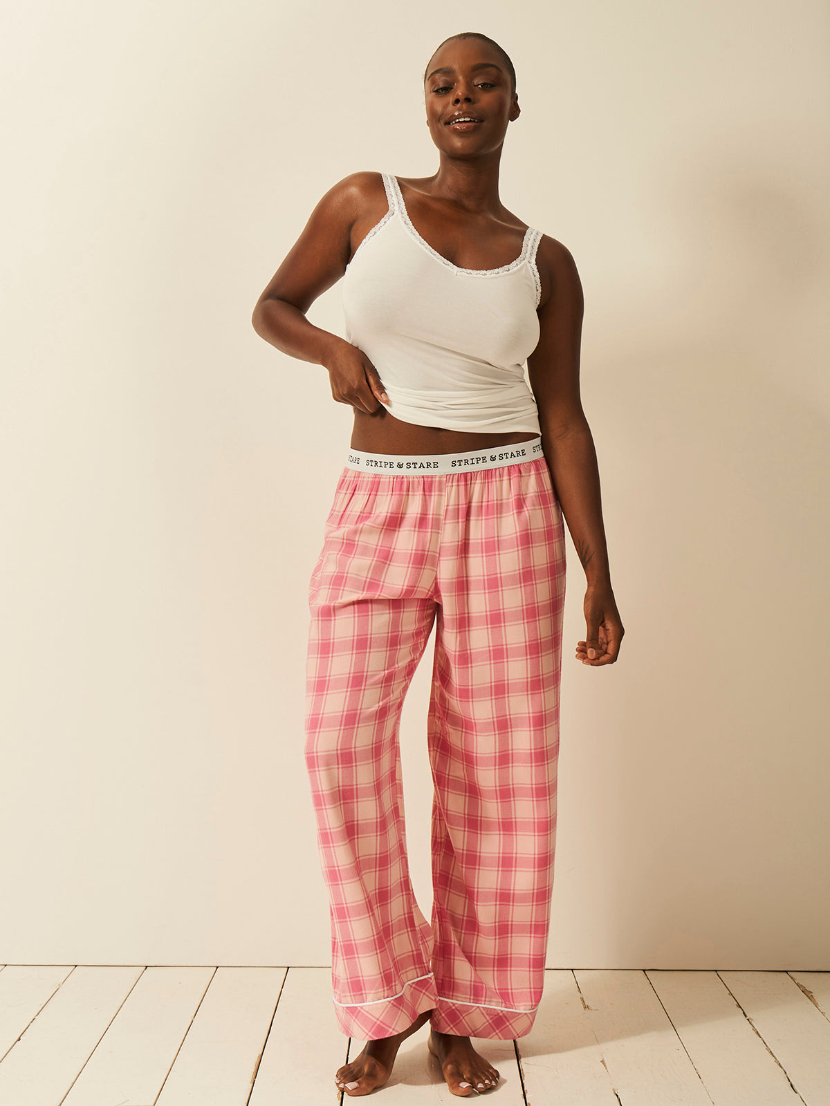 Soft Brushed Woven Pyjama Bottoms - Pink Check、mySite、bengalsvssteelers