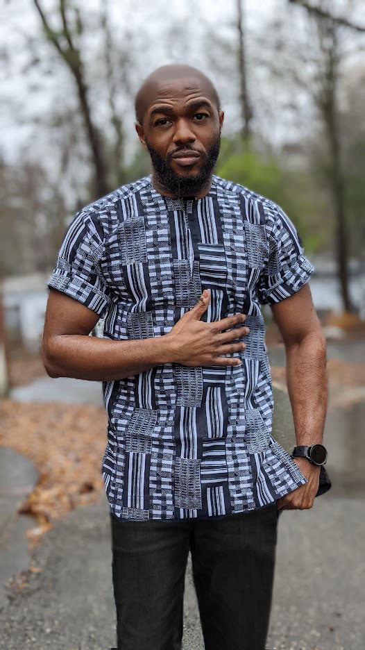 Adofo Black and White African Kente Print Ankara Dashiki Shirt-DPB0795M、mySite、solidvoid