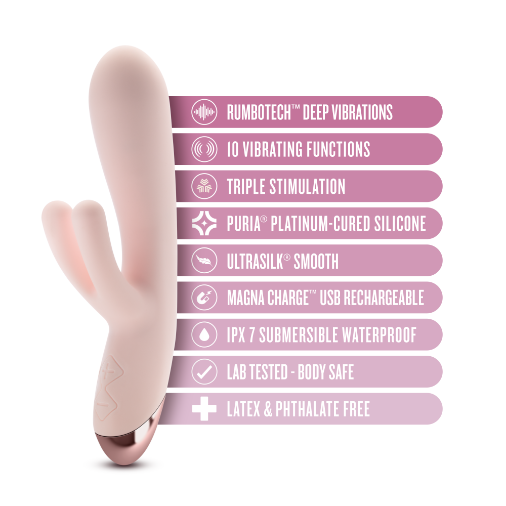 Blush | Elora 8 Inch G Spot Clitoral Triple Stimulation Puria® Silicone Rabbit Vibrator With 10 RumboTech™ Modes - Pink、mySite、bottomscart