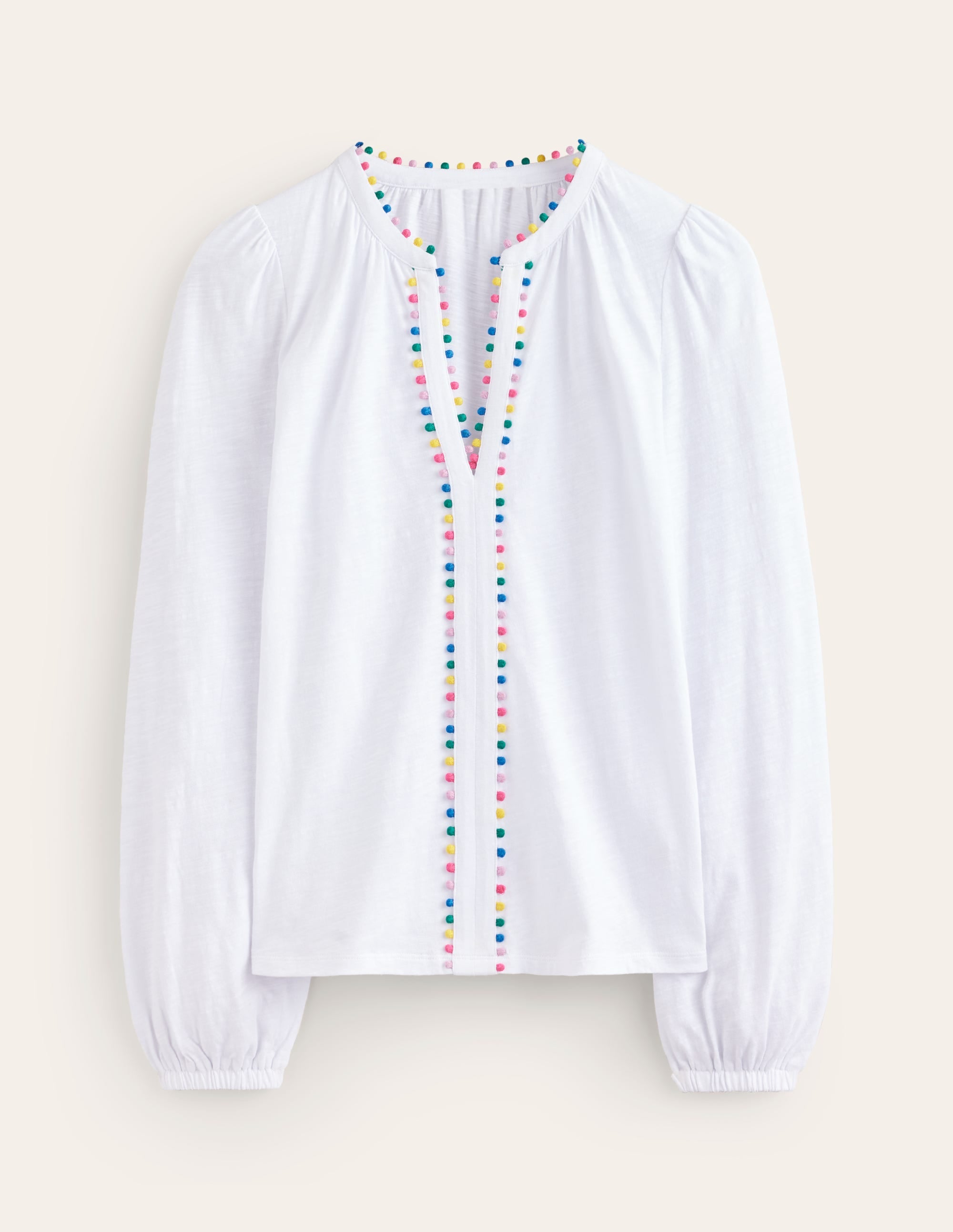  Ali Long Sleeve Pom Top-White、mySite、ashleygrahame