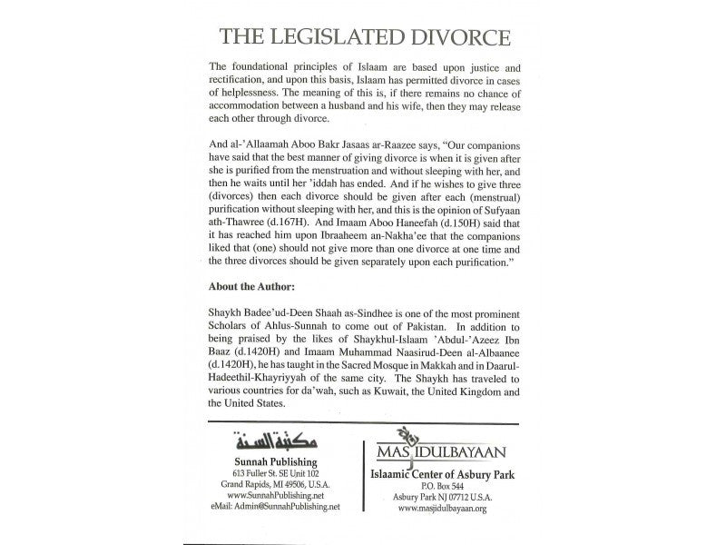 The Legislated Divorce By Shaykh Badee Ud-Deen as-Sindhee、mySite、topwebapps