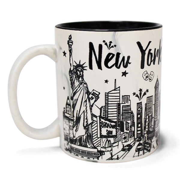 Black & White NYC Skyline Mug – 12oz Classic Ceramic with Marble Finish、mySite、vikingsvslions