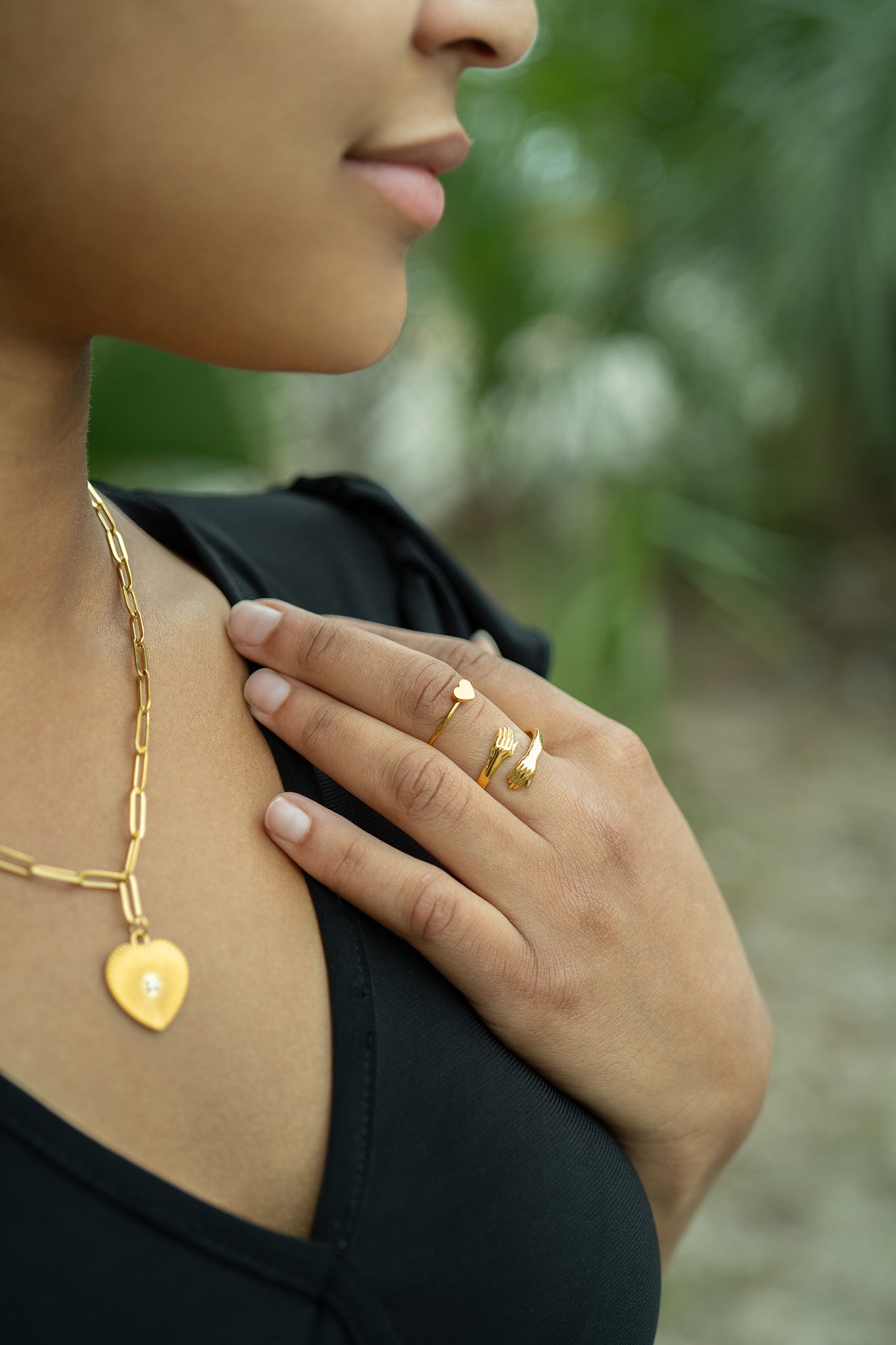 18K Gold PVD Stainless Steel Sunburst CZ Heart Paperclip Pendant Necklace / CHN9966、mySite、dreamappss