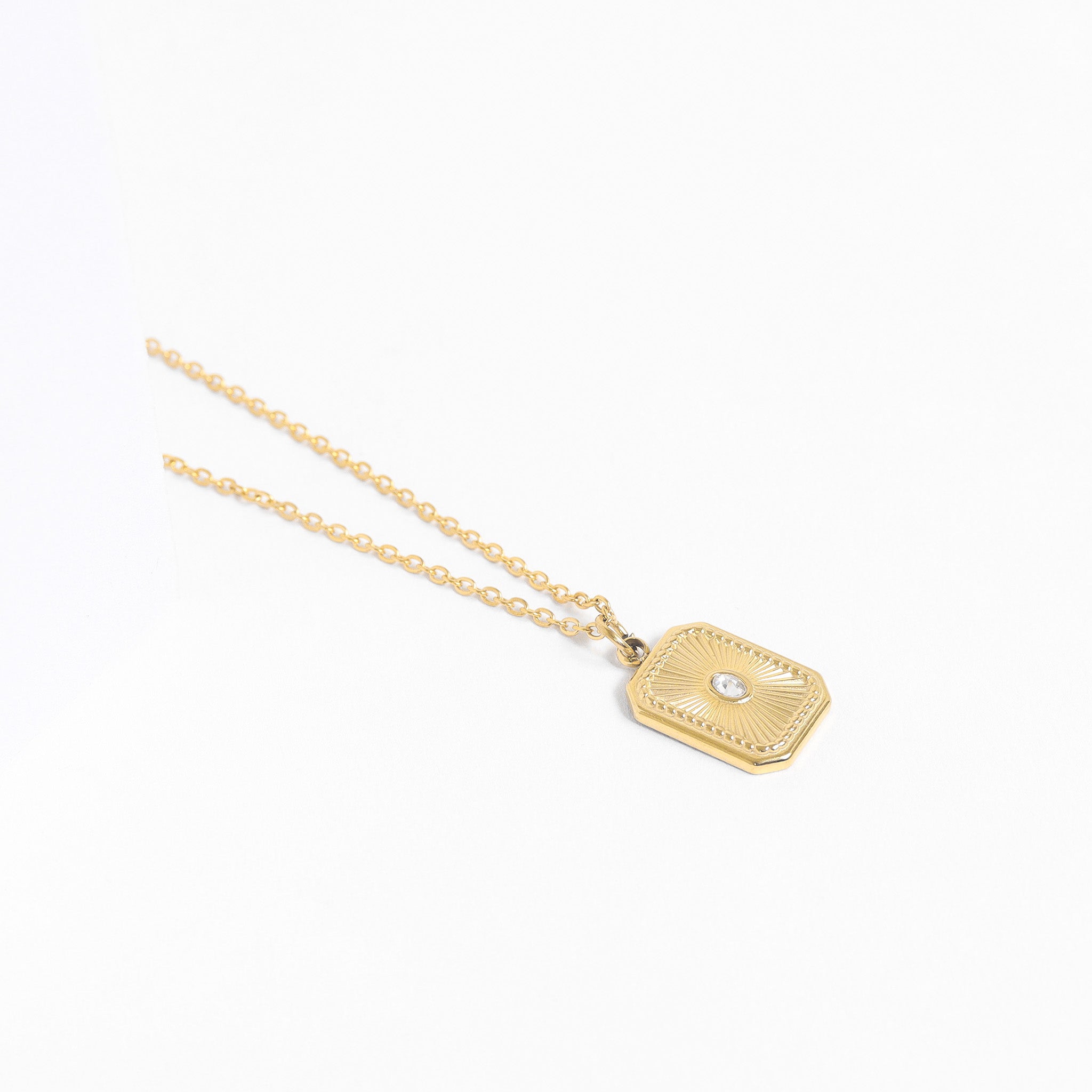 18K Gold PVD Stainless Steel Rectangle Sunburst Crystal Charm / PDL0128、mySite、dreamappss