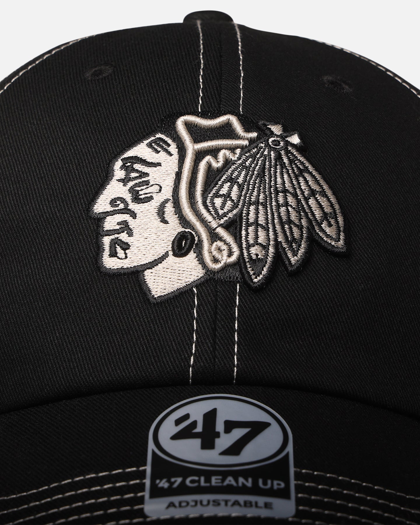 47 Brand Chicago Blackhawks 'Contrast Stitch' 47 Clean Up Strapback Black/Bone、mySite、zt4zffjzw