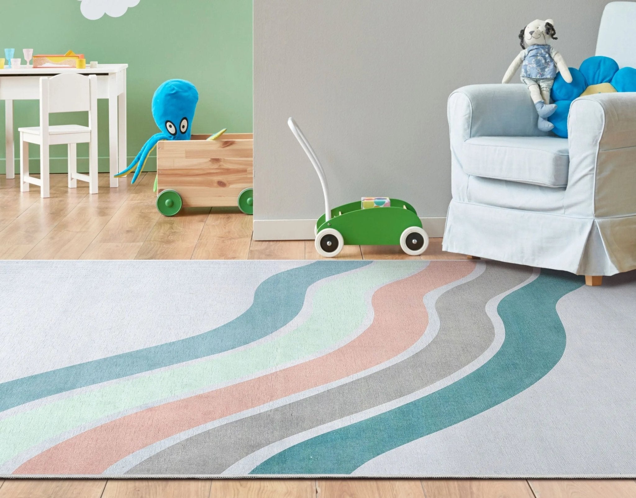 Curved Rainbow Modern Multi Color Green Area Flat-Weave Rug、mySite、gigharbornorthrealestate