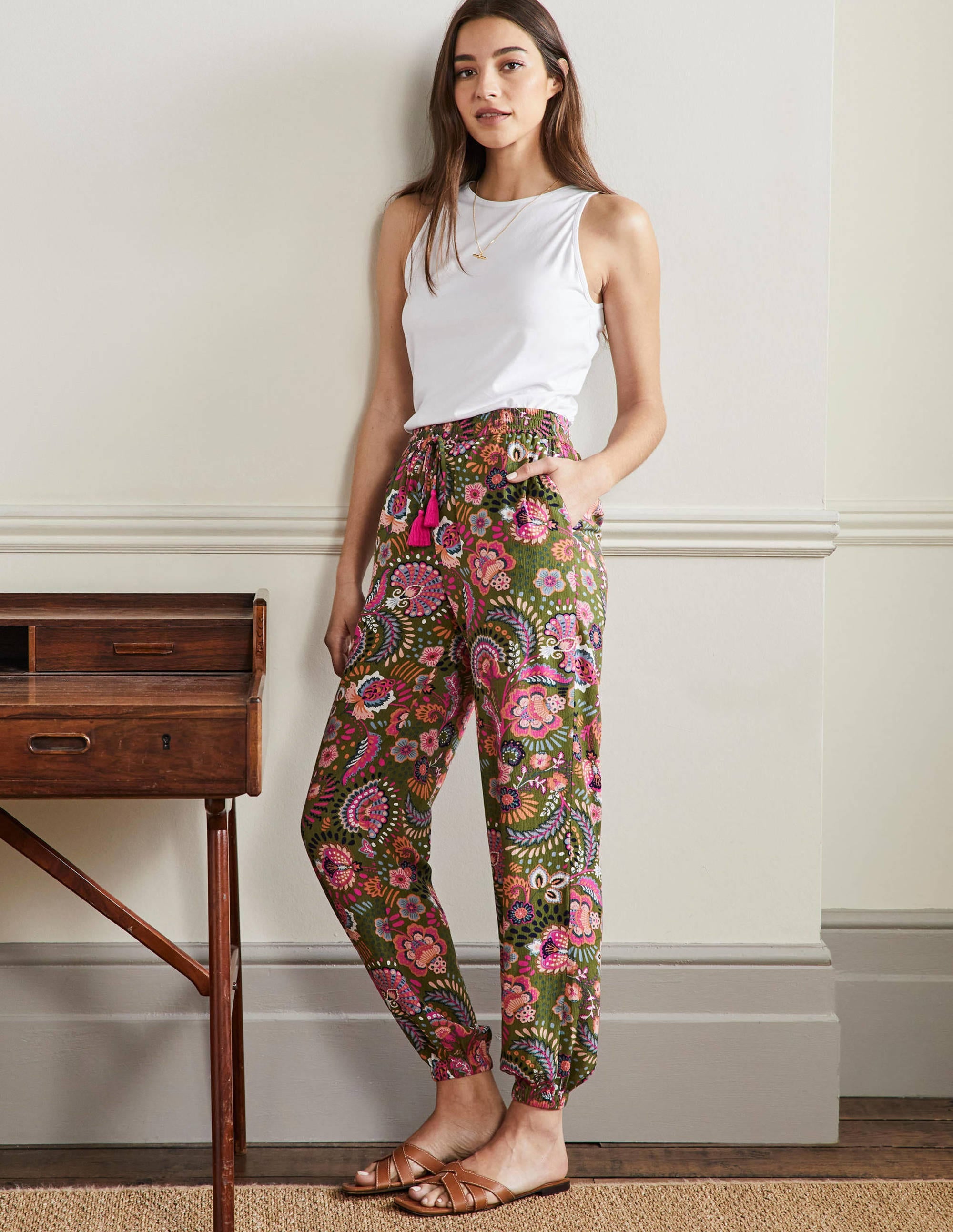  Crinkle Tapered Trousers-Pea, Decorative Meadow、mySite、ashleygrahame