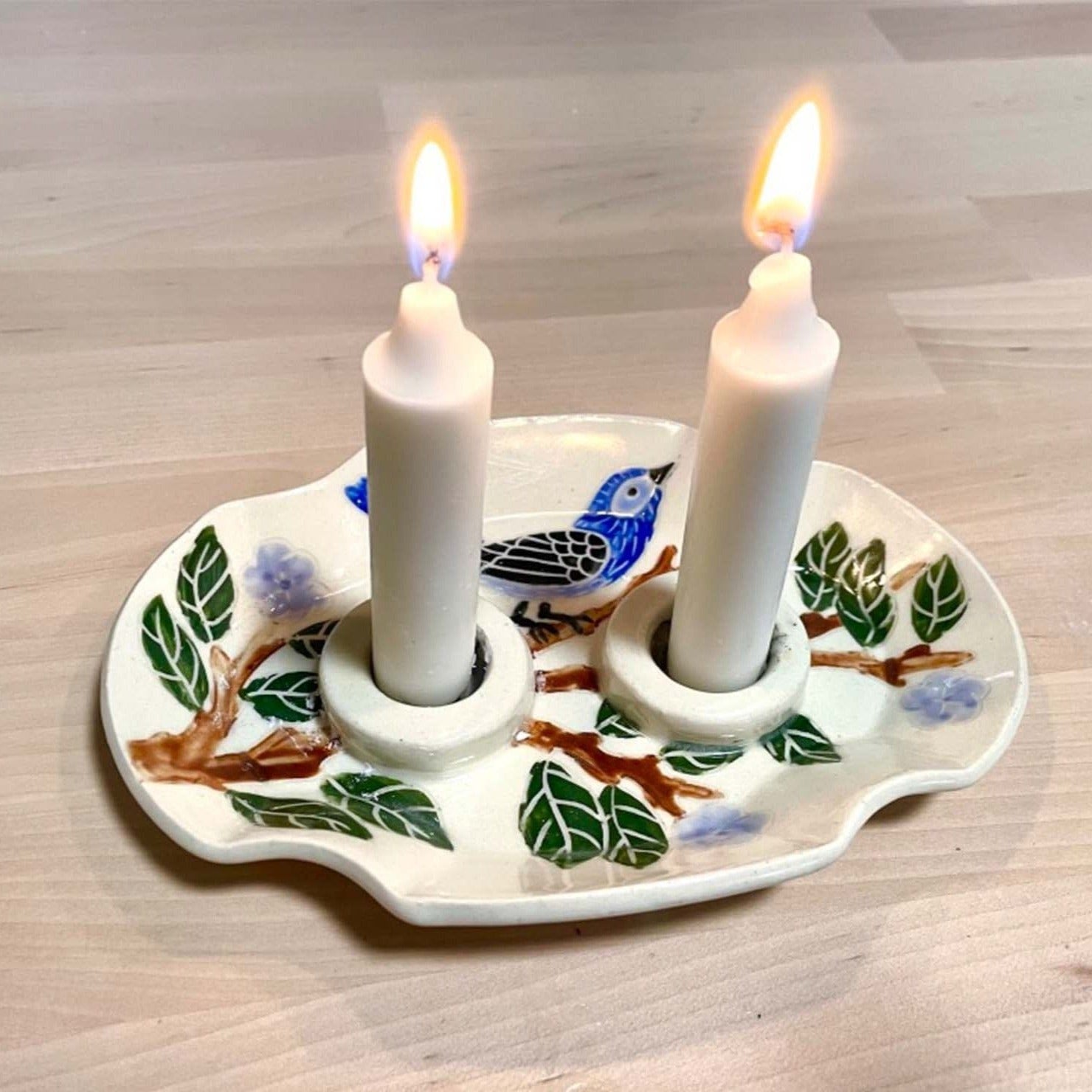 Blue Bird Porcelain Candlesticks Dish by Goodstein Ceramics、mySite、topwebapps