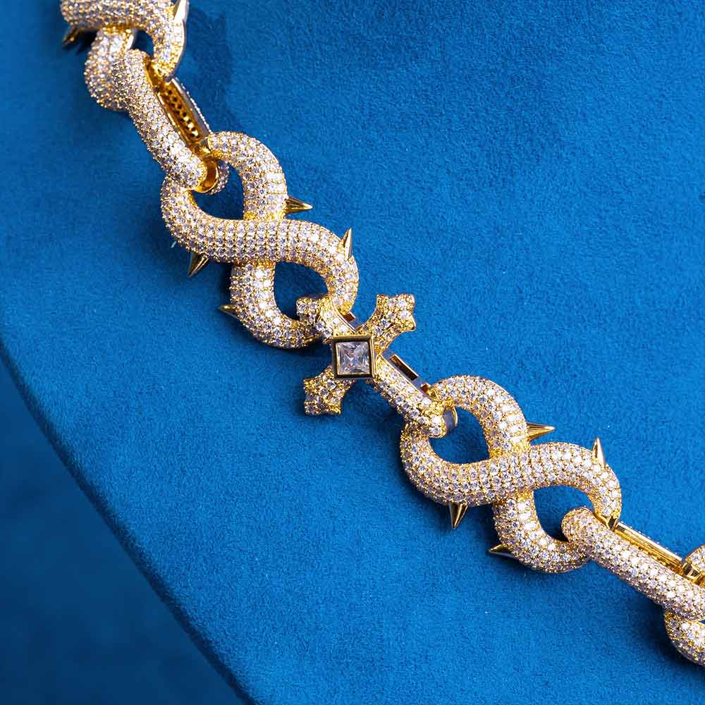 16MM Moissanite Infinity Cross Link Chain 14K Gold、mySite、hinf8tx79