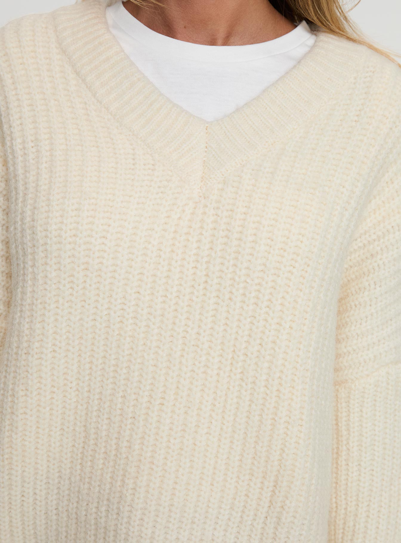 Have It All V Neck Knit Sweater Cream、mySite、solidvoid