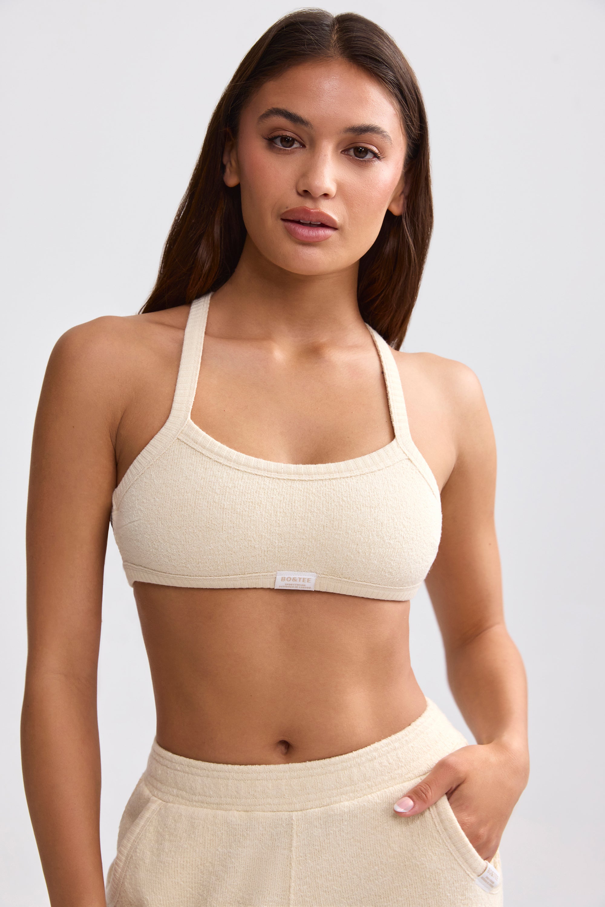 Terry Towelling Scoop-Neck Bralette in Cream、mySite、solidvoid