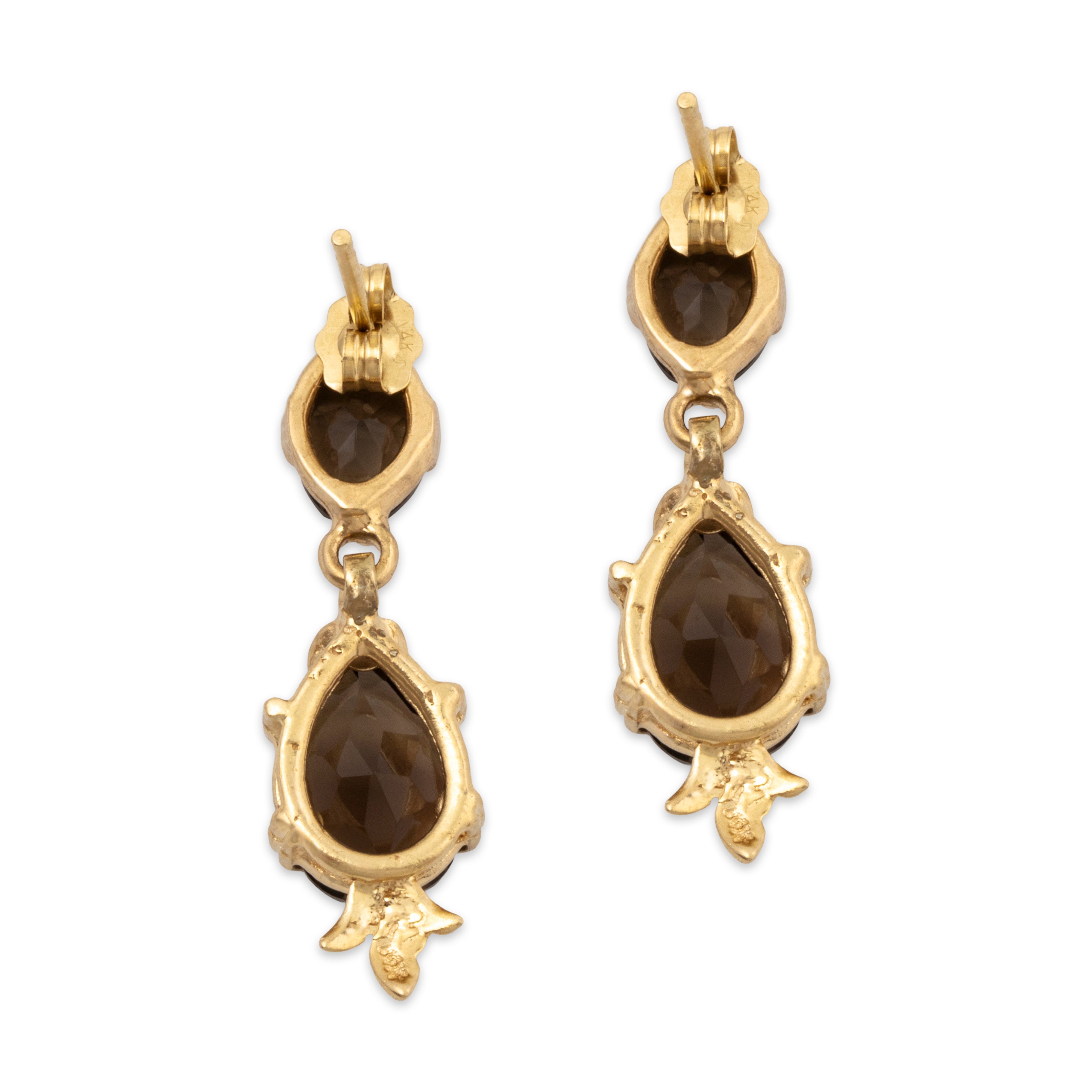 Vintage 14k Yellow Gold 4.38cttw Smoky Quartz Dangling Teardrop Earrings、mySite、hinf8tx79