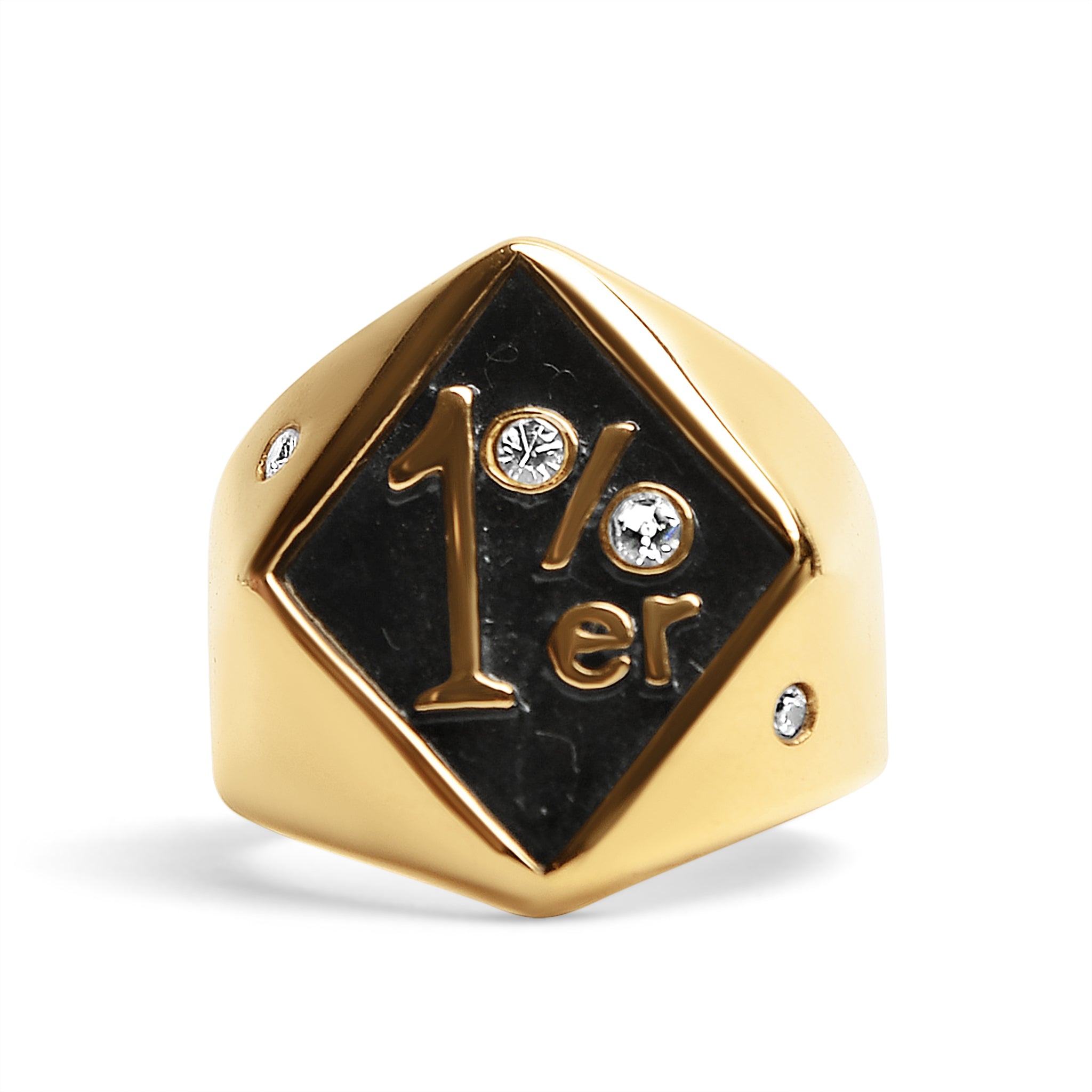 Stainless Steel 1%er with CZ Accents Signet Ring / SCR3044、mySite、dreamappss