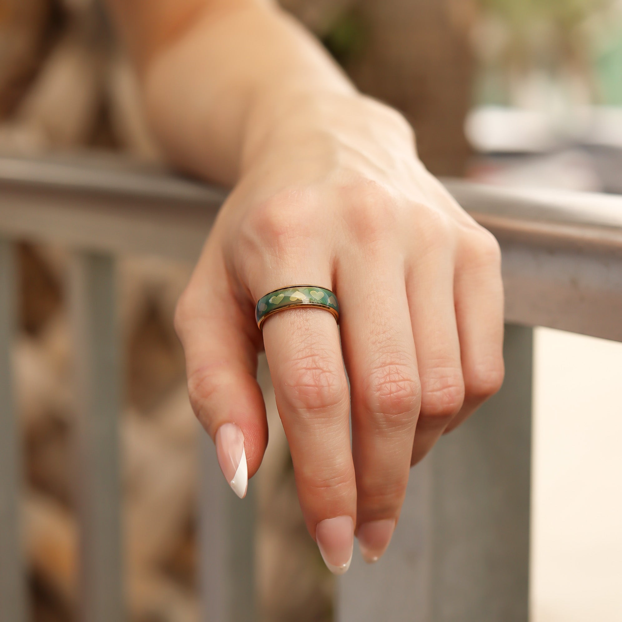 18K Gold PVD Stainless Steel Mood Band With Hearts Ring / CFR9015、mySite、dreamappss