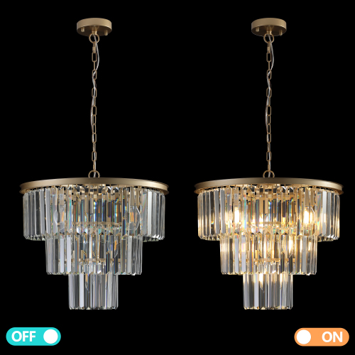 (Same as W1340P143192/L5007-500-G) 20" Luxury 3-Tier Crystal Chandelier, 7-Light Gold Frame Pendant Light, Elegant Ceiling Lighting for Living Room, Dining Room, Bedroom (No Bulbs)、、eastwooduniform