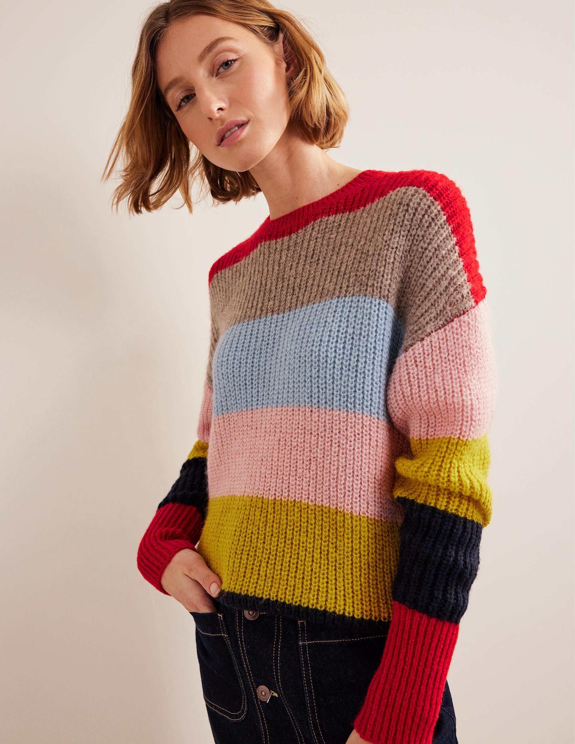  Stripe Fluffy Jumper-Rainbow Multi Stripe、mySite、ashleygrahame