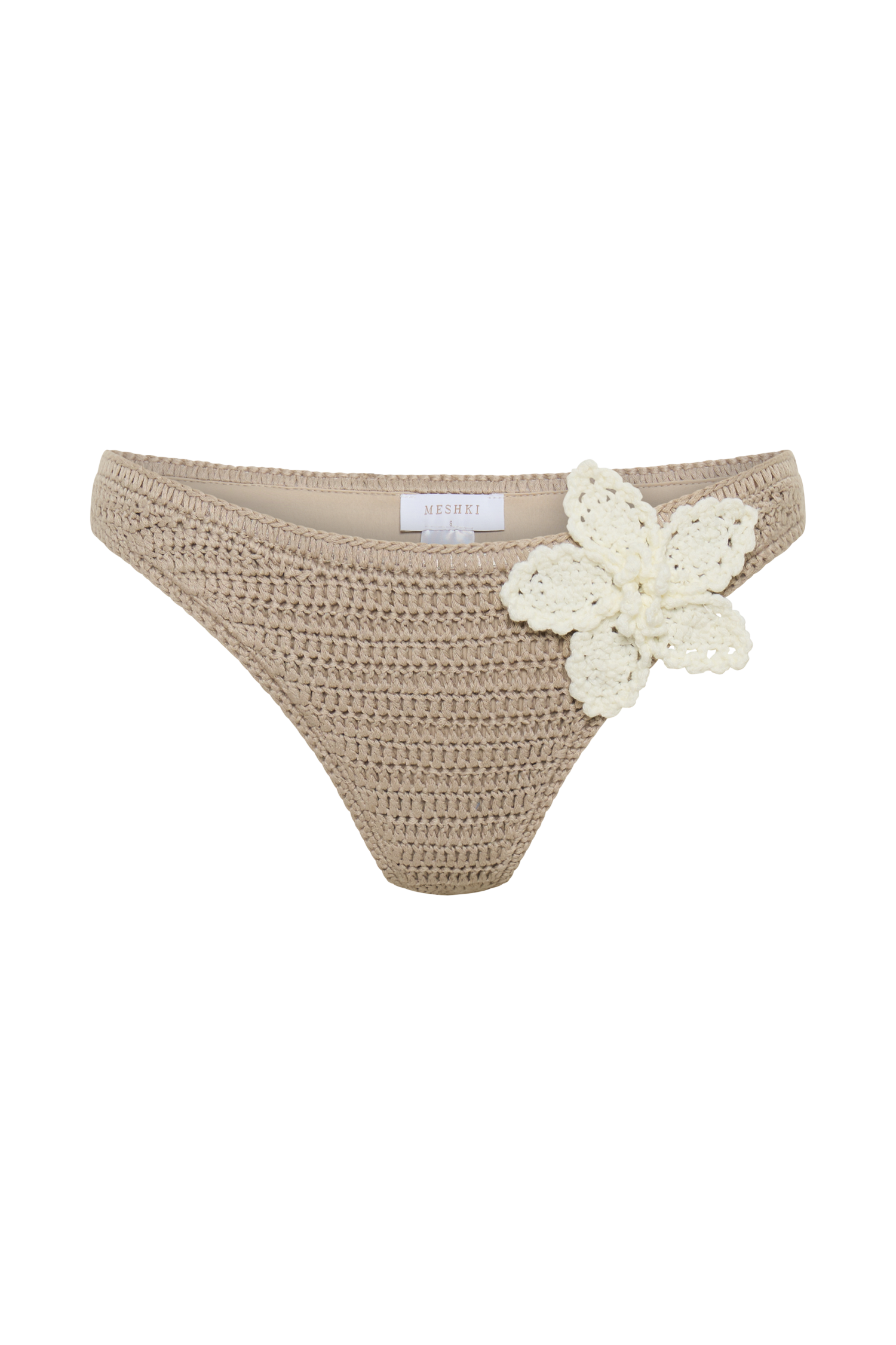 Skye Floral Crochet Tie Up Bikini Bottom - Taupe/White、mySite、solidvoid