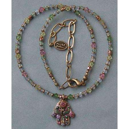 Michal Golan Pink Flower Hamsa Necklace、mySite、topwebapps