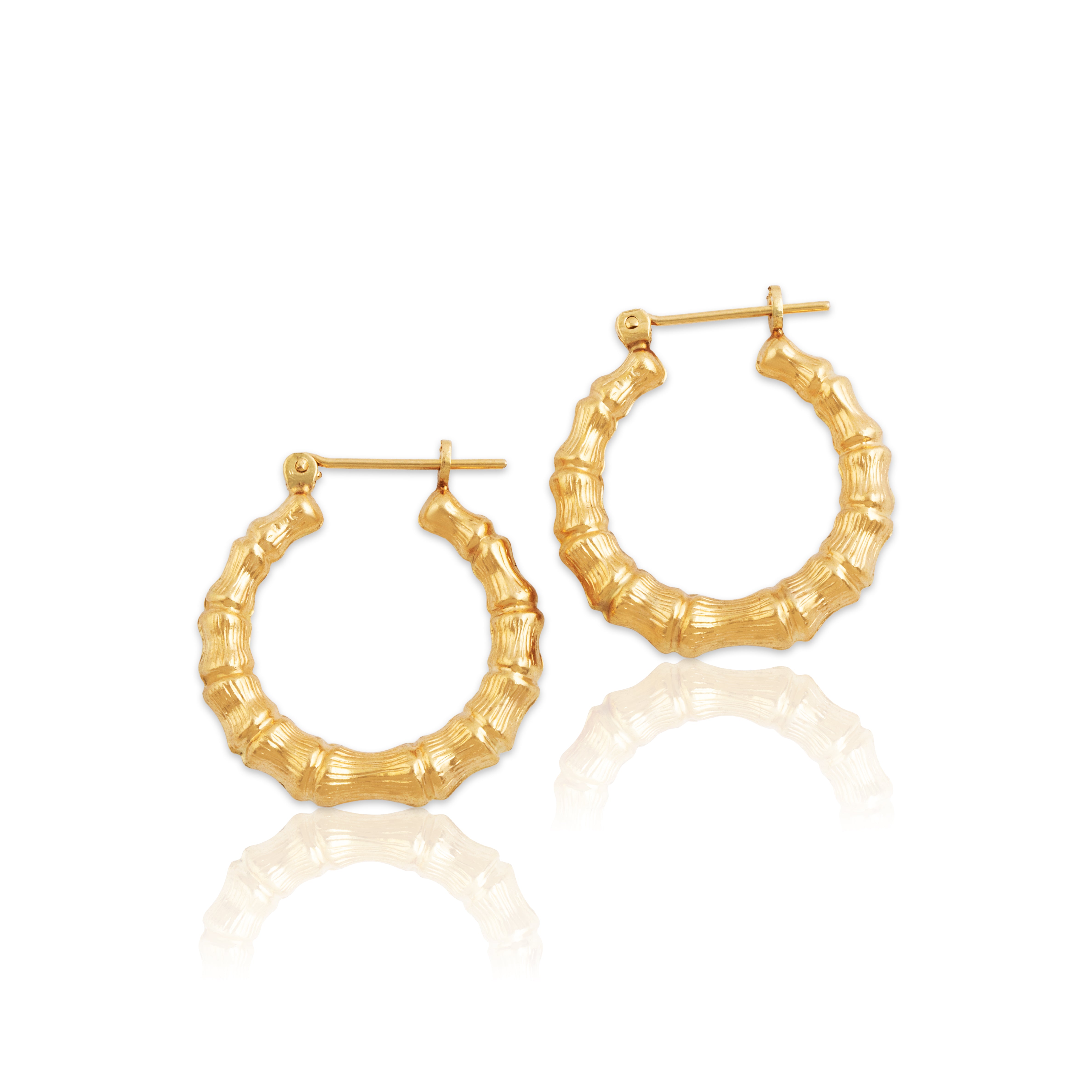 Vintage 14k Yellow Gold Chic Bamboo Hoop Earrings、mySite、hinf8tx79
