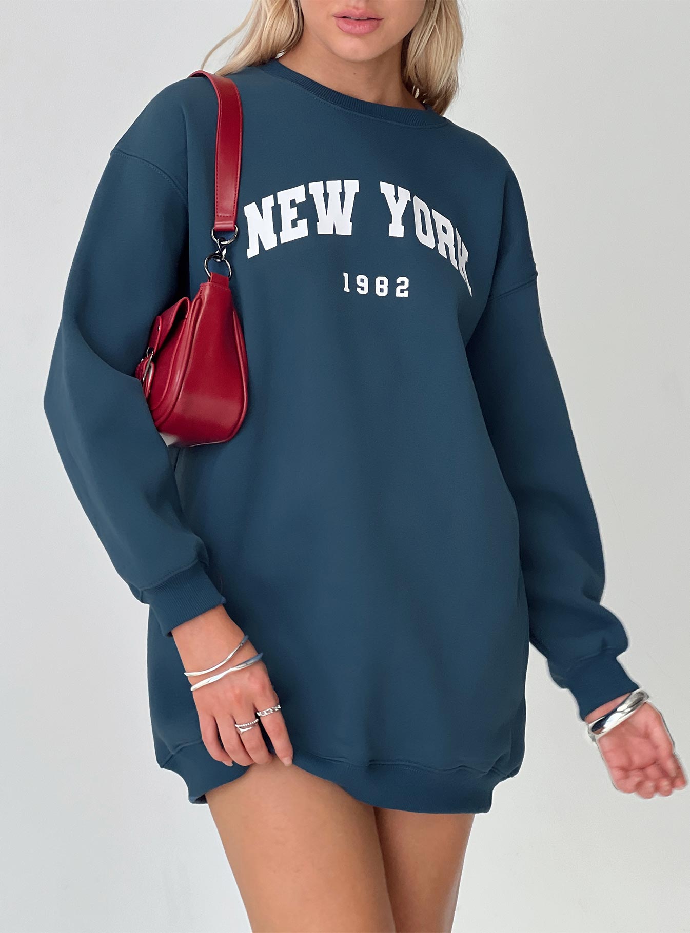 New York Minute Mini Sweatshirt Dress Navy、mySite、solidvoid