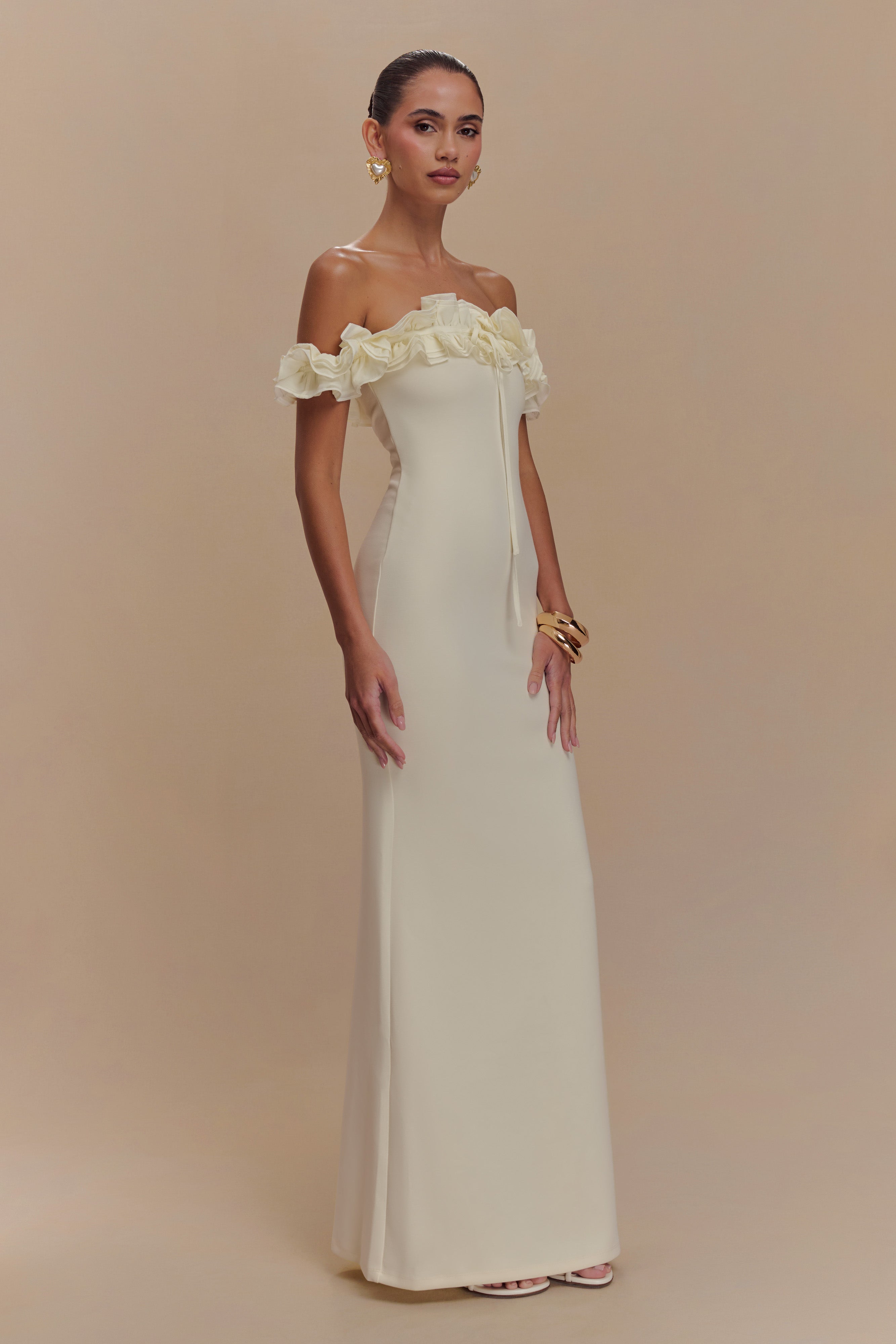 Nova Ruffle Off Shoulder Maxi Dress - Ivory、mySite、solidvoid