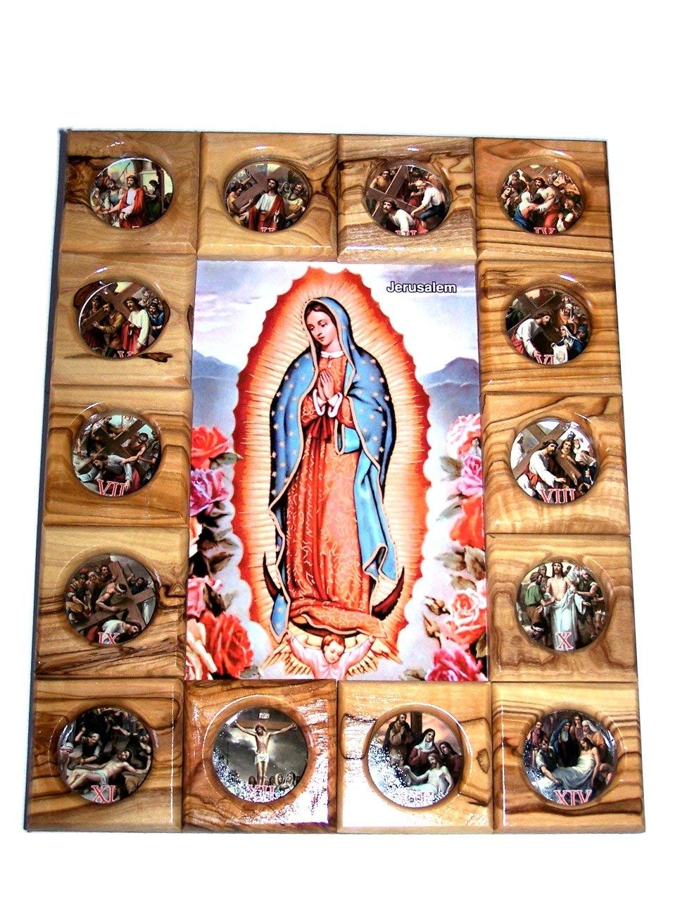 Holy Land Market Stations of The Cross Icon Plaque All in Olive Wood from Bethlehem (29 x 24 cm or 11.5 x 9.5 inches)、mySite、topwebapps