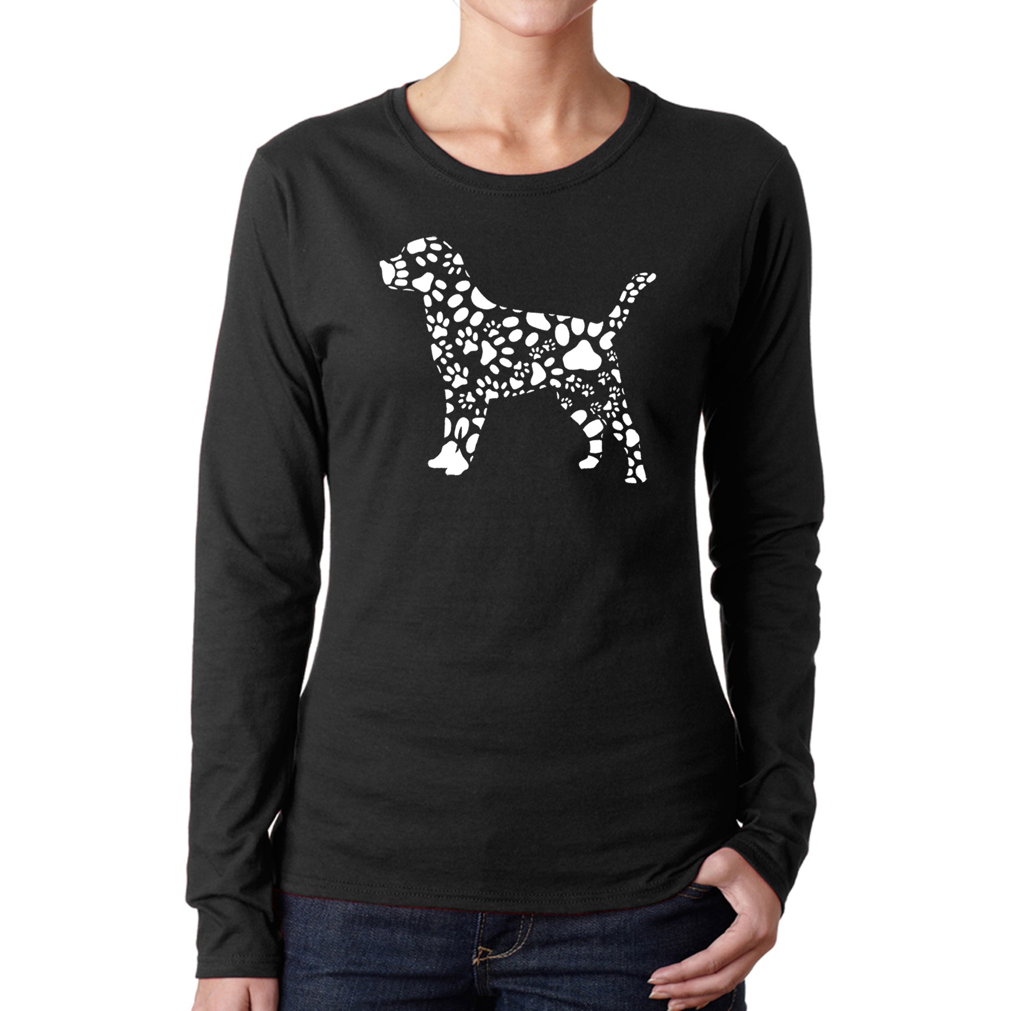 Dog Paw Prints - Women's Word Art Long Sleeve T-Shirt、mySite、camillekostekn