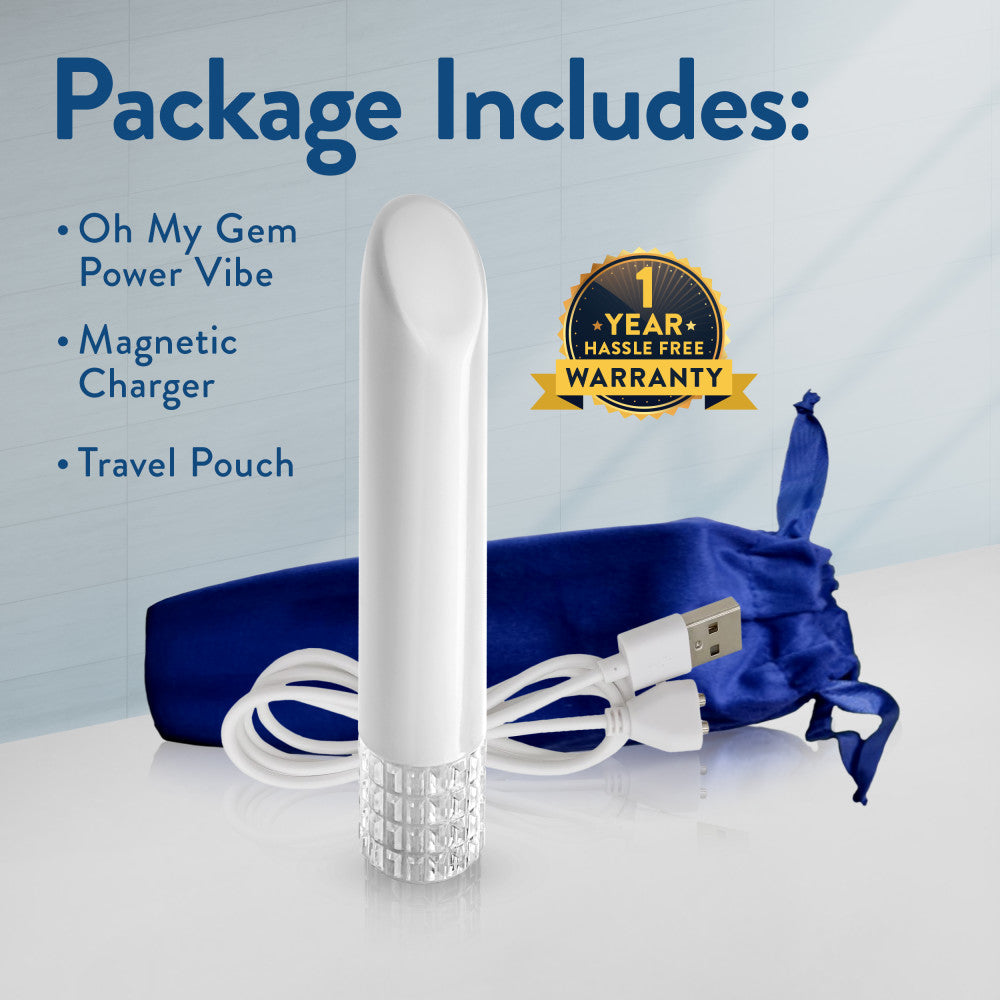 Oh My Gem | Bold 5 Inch Pocket-Sized Power Vibrator With Tapered Tip & Diamond Gem Base – In White、mySite、bottomscart