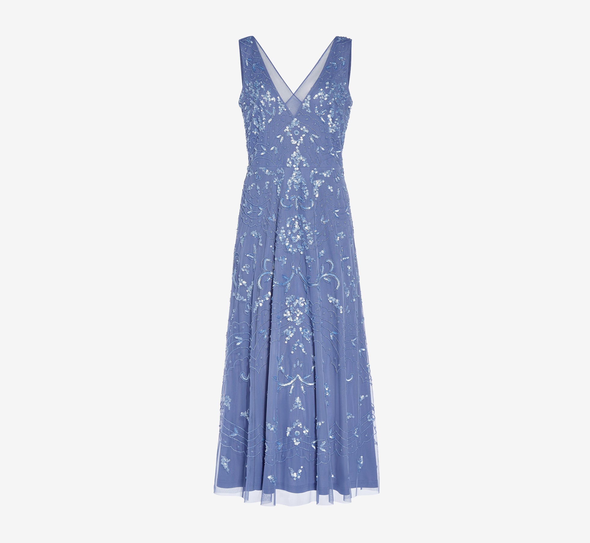 Hand-Beaded Ankle-Length Dress In French Blue、mySite、solidvoid