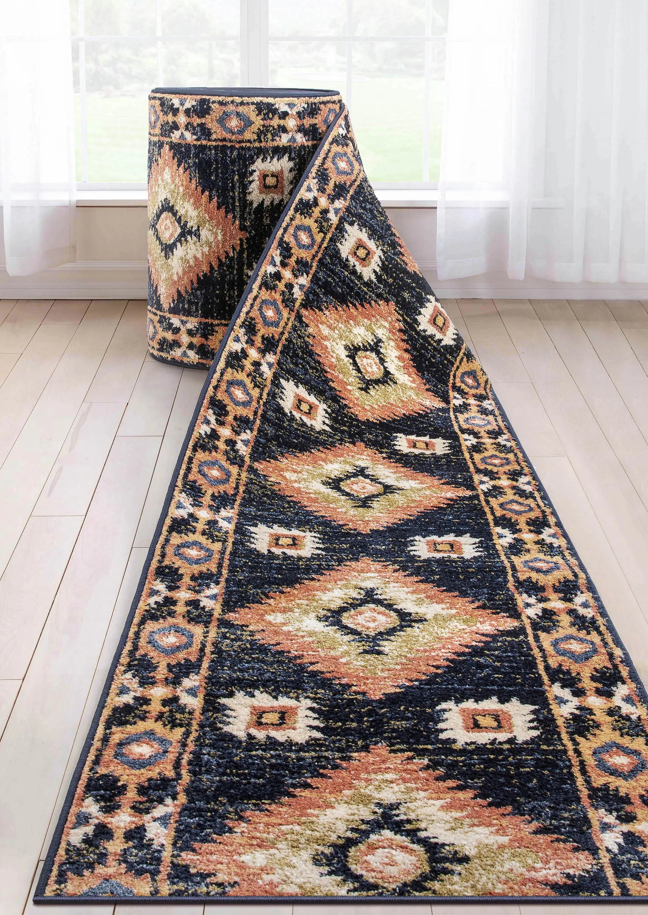 Custom Size Runner Lea Southwestern Tribal Blue Choose Your Width x Choose Your Length Hallway Runner Rug、mySite、gigharbornorthrealestate
