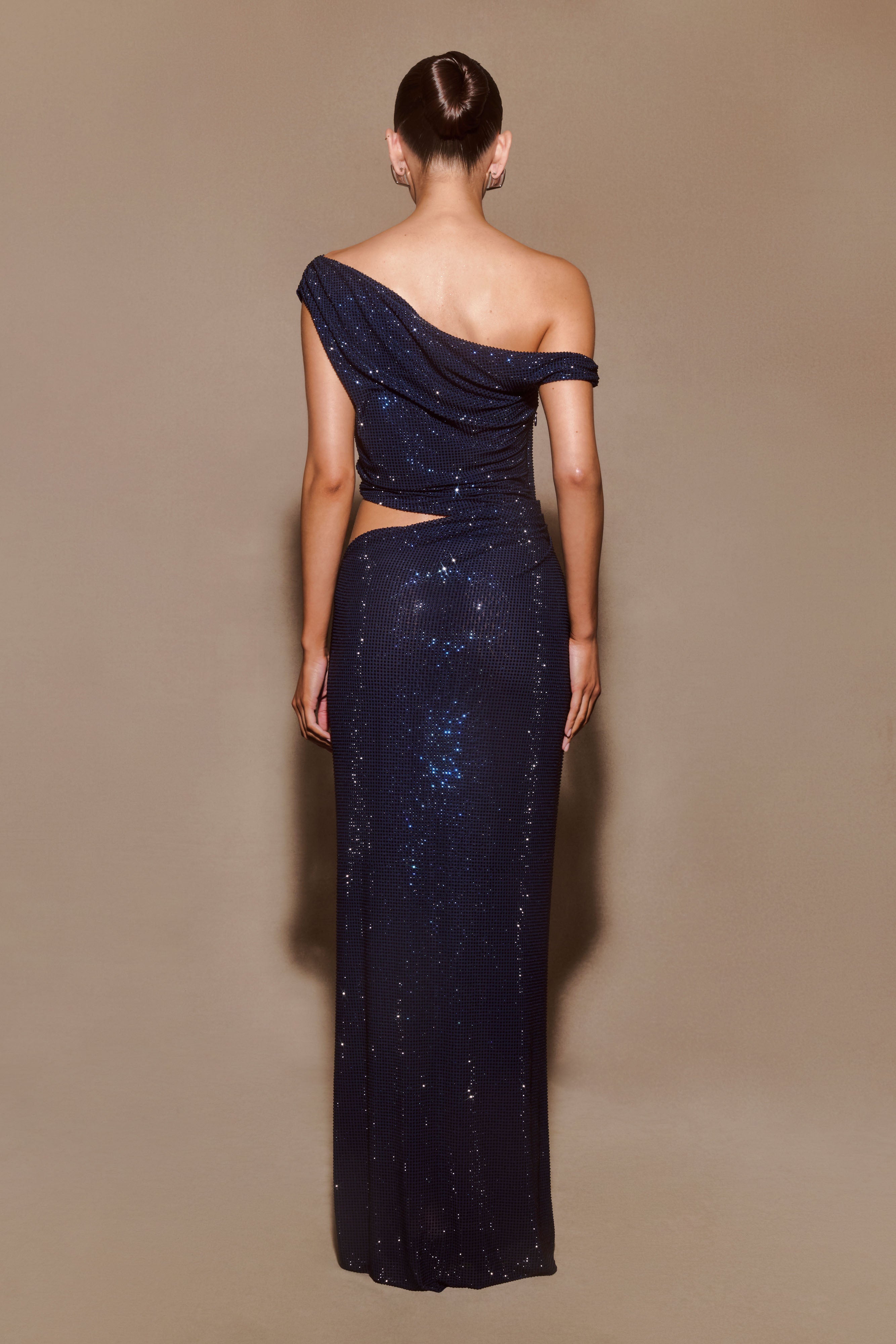 Kenny Diamante One Shoulder Maxi Dress - Navy、mySite、solidvoid