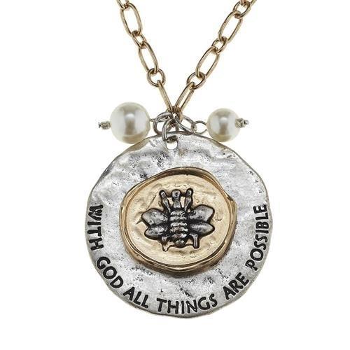 Bee & Pearl Necklace: All Things are Possible! Jane Marie, Perfect Gift!、mySite、g9winljtr