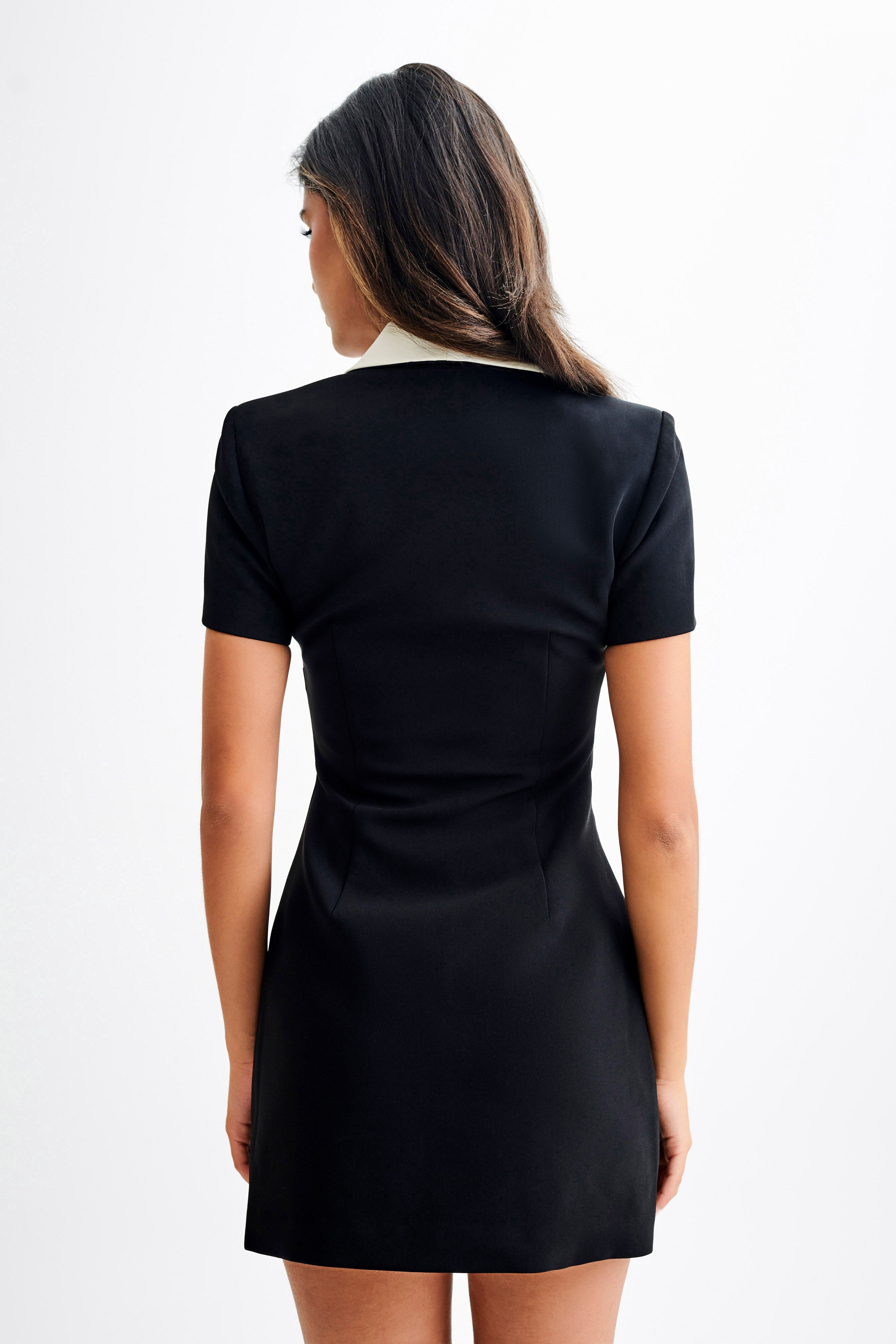 Paolina Collared Contrast Suiting Mini Dress - Black/White、mySite、solidvoid